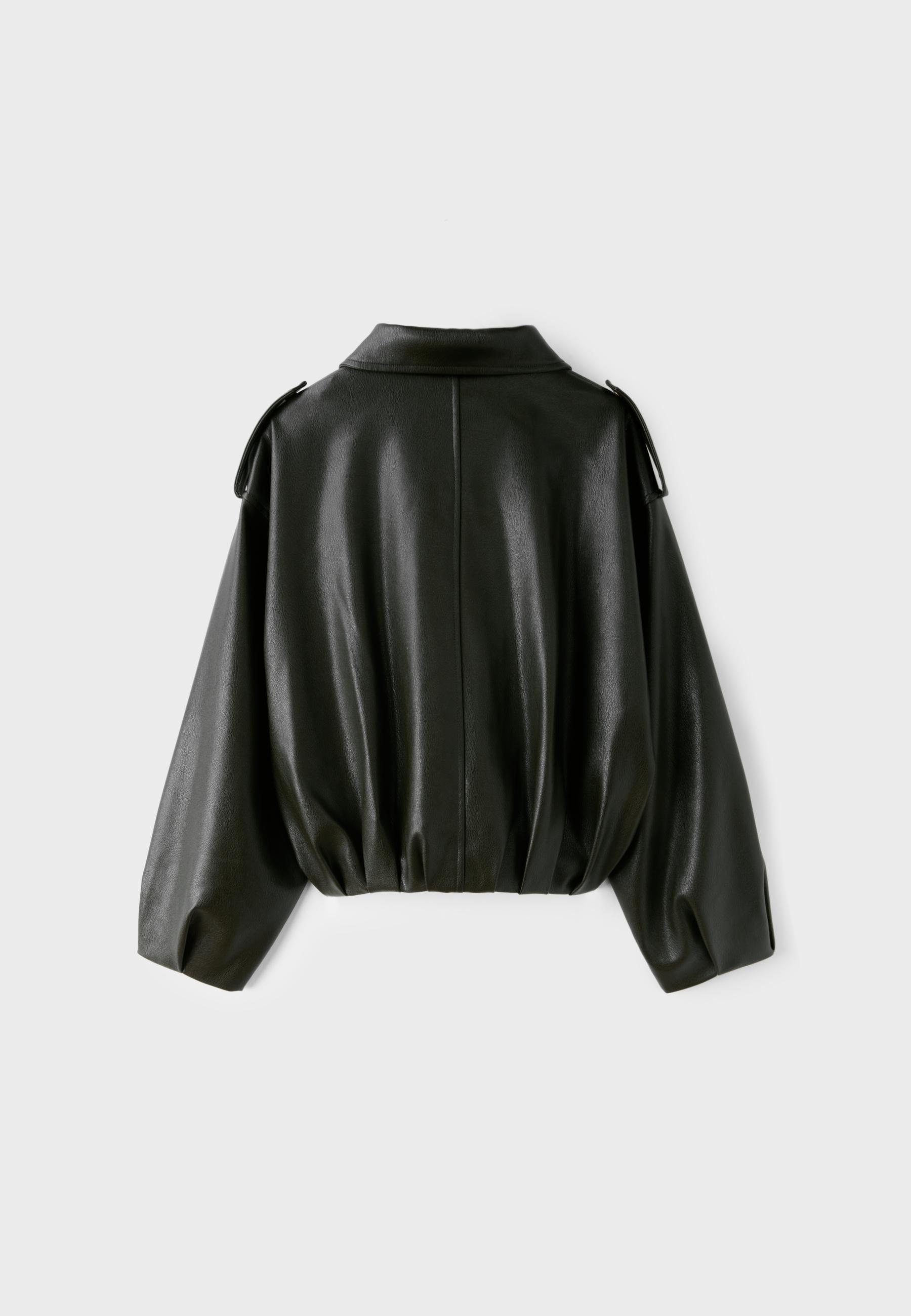 Leather effect balloon sleeve biker jacket — Green