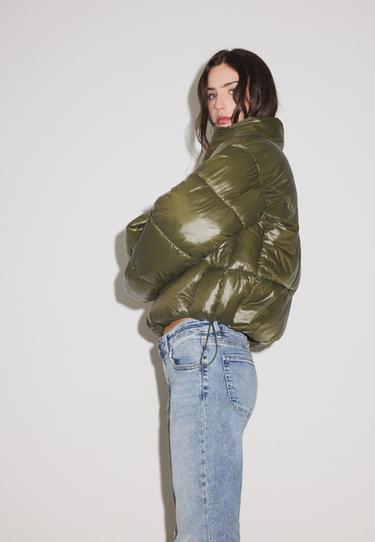 Cropped high neck padded jacket — Khaki 6