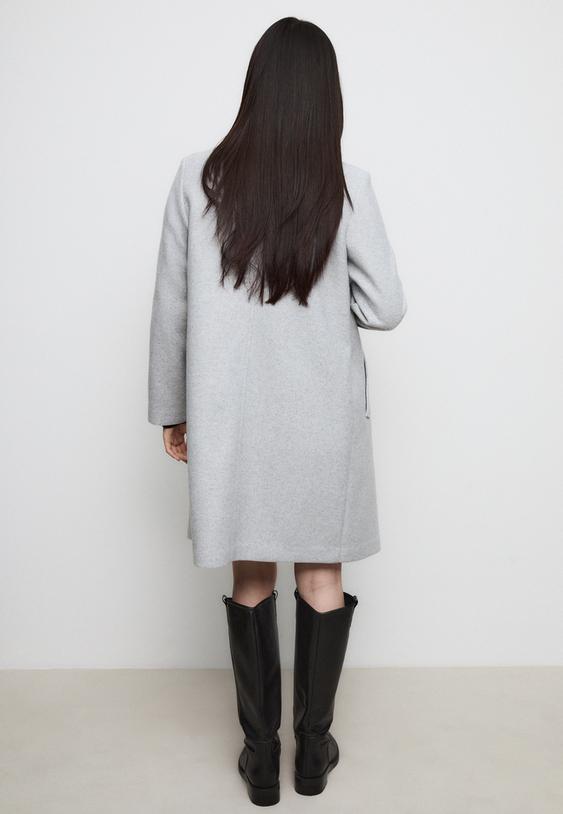 Stradivarius Palton Midi Cu Nasture, Moale La Atingere Gris Amestec S