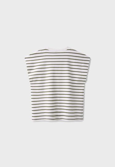 B06 Striped drop sleeve T-shirt — Khaki 8