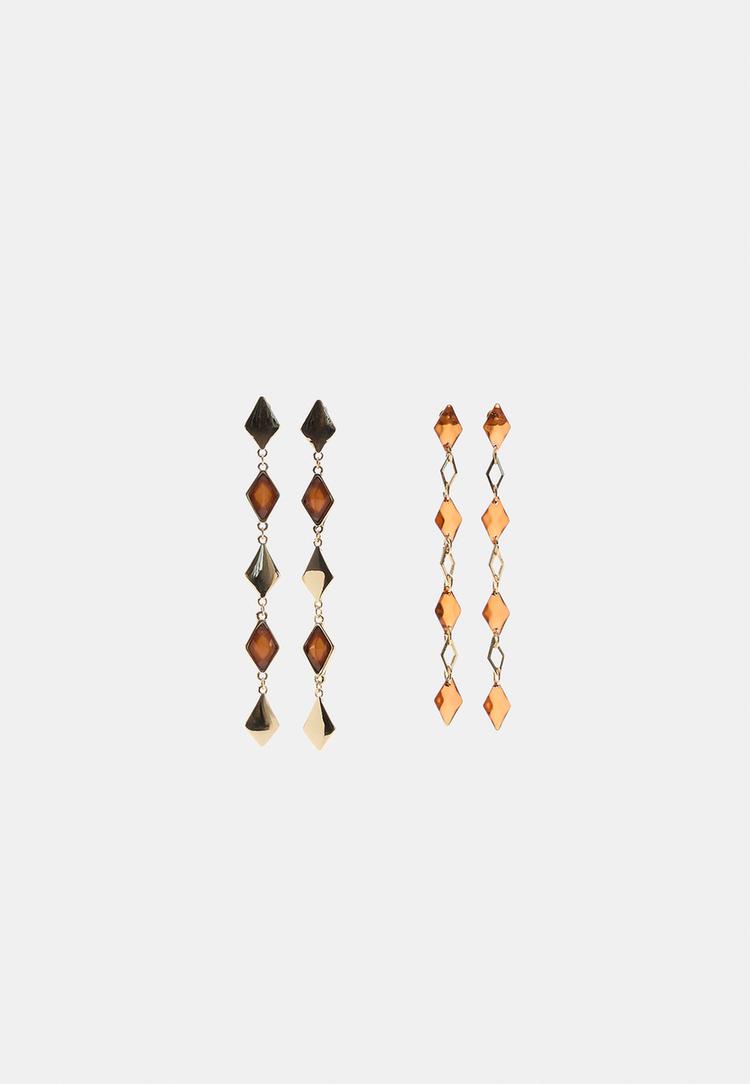 Stradivarius Set Med 2 Hängande Örhängen Diamant Os
