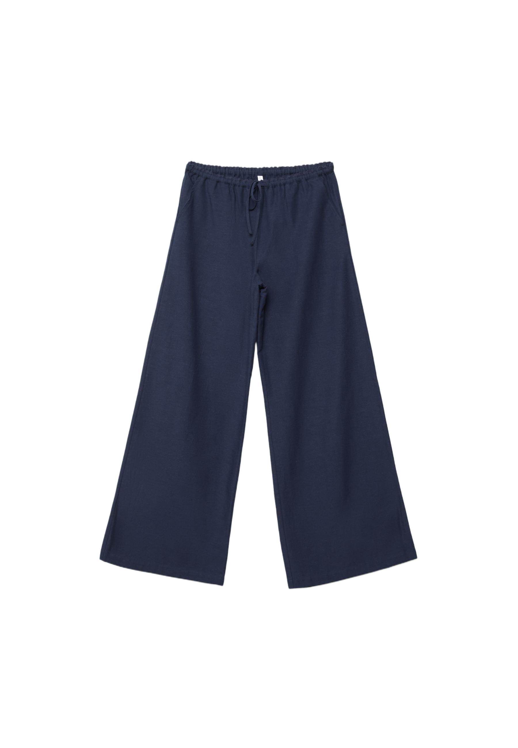 Wide-leg linen-effect trousers — Dark blue