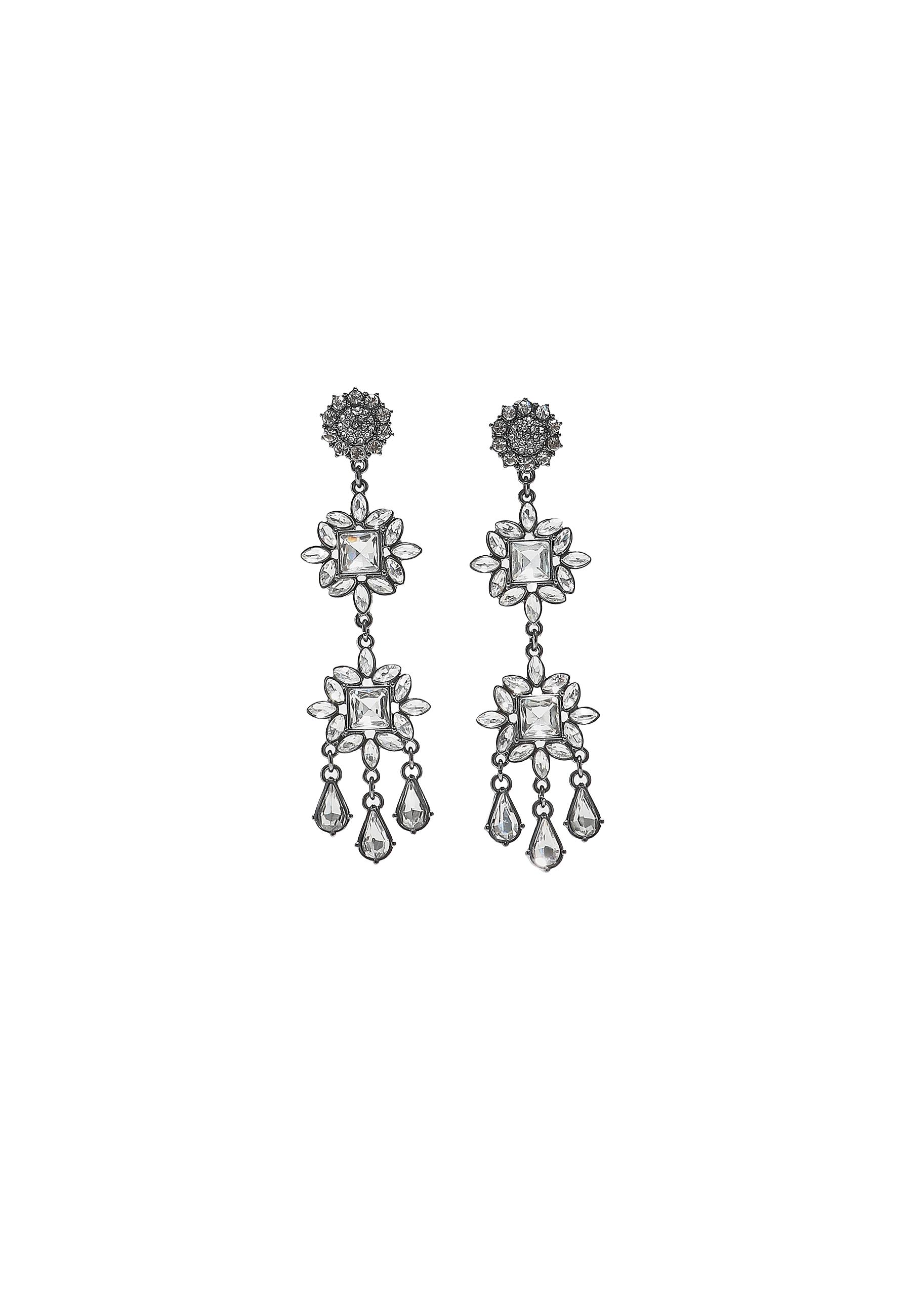 Long rhinestone drop earrings — Grey
