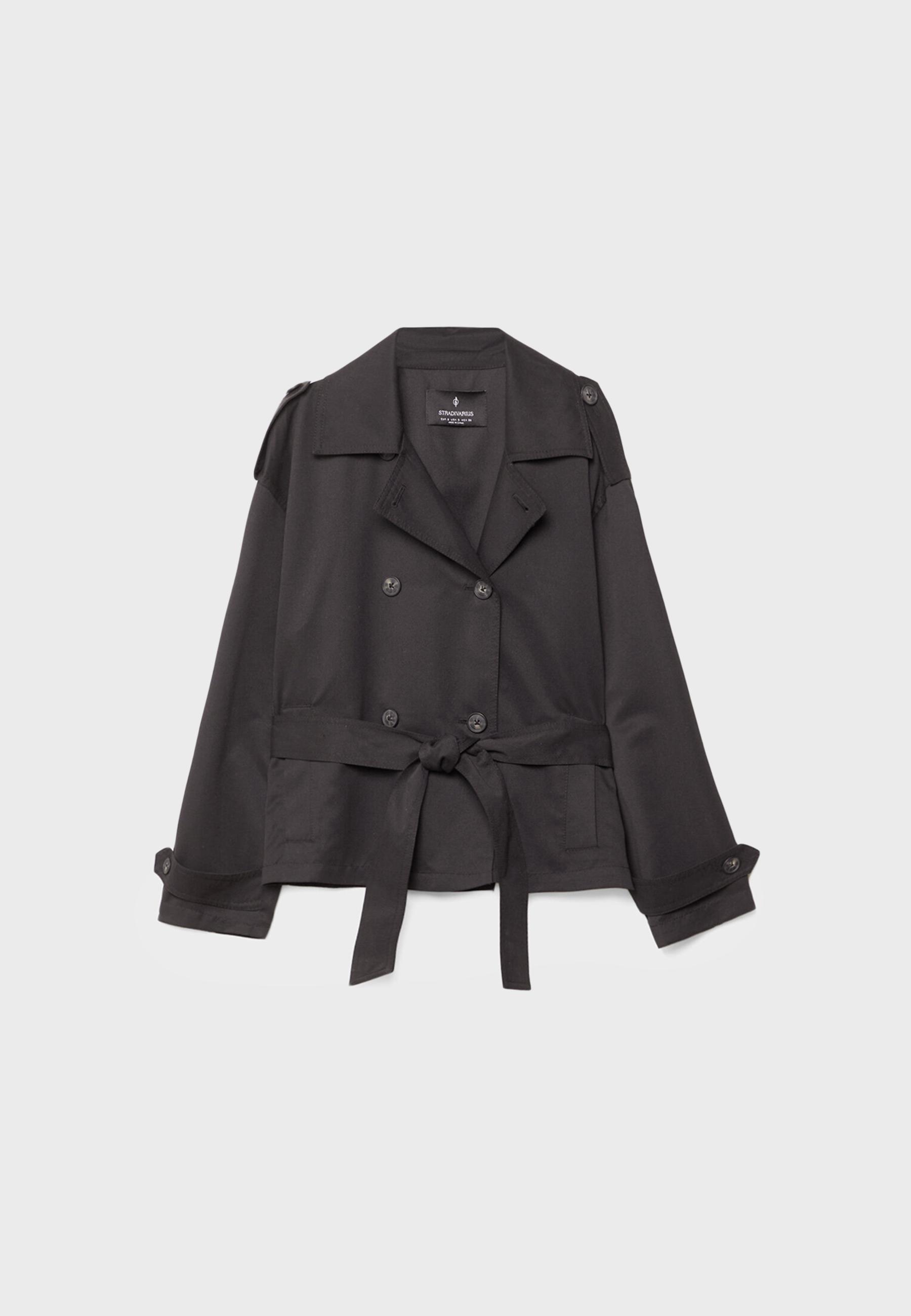 Short flowing trench coat with belt — Black