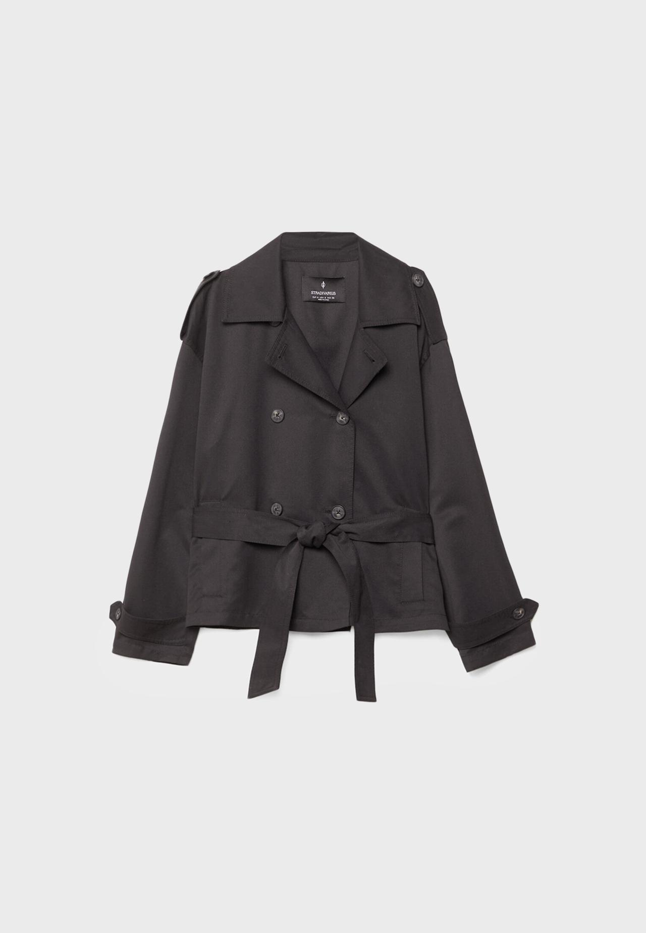 Short flowing trench coat with belt — Black