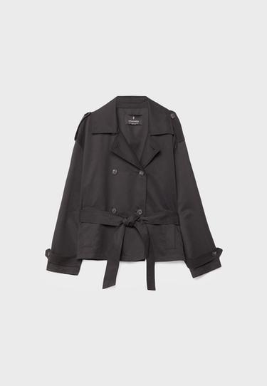 Short flowing trench coat with belt — Black 7