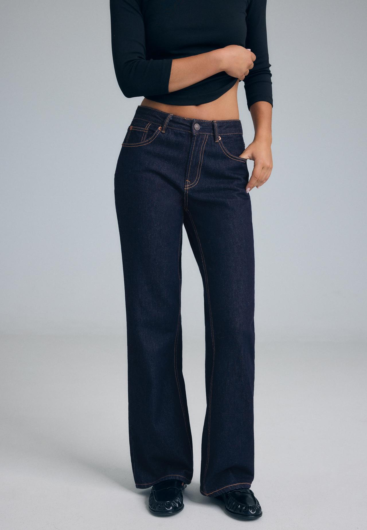 D92 Ripped straight wide-leg jeans — OVERDYED BLUE DENIM