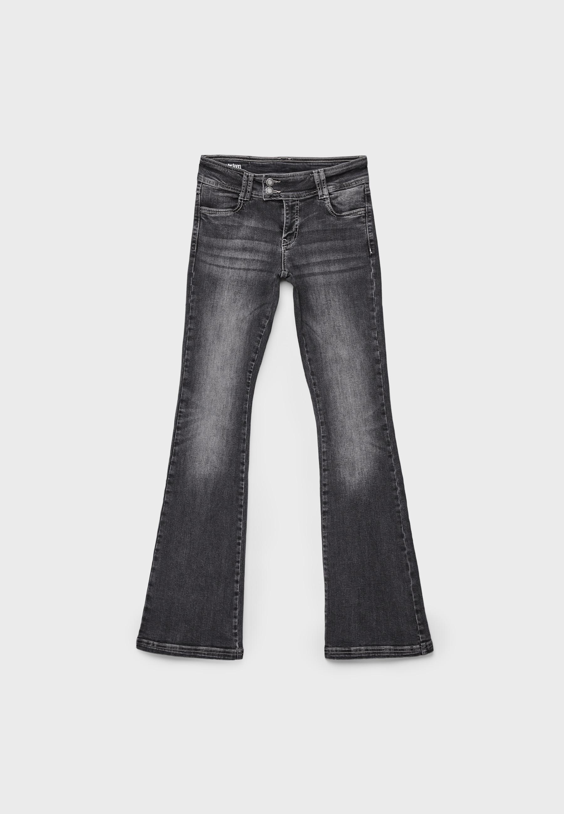 Low-rise bootcut jeans with studs — BLACK DENIM WASHED EFFECT
