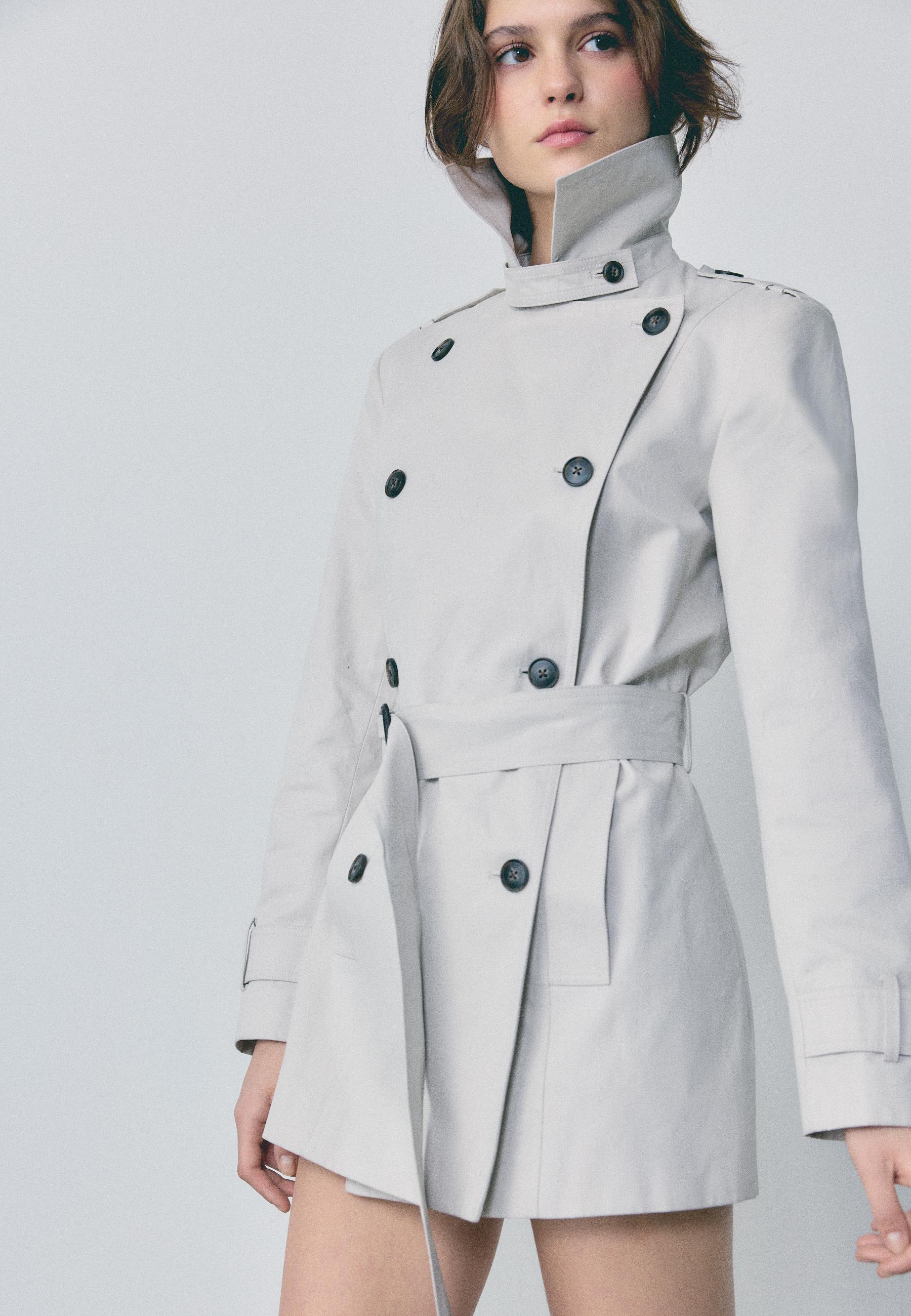 Basic short trench coat — Stone