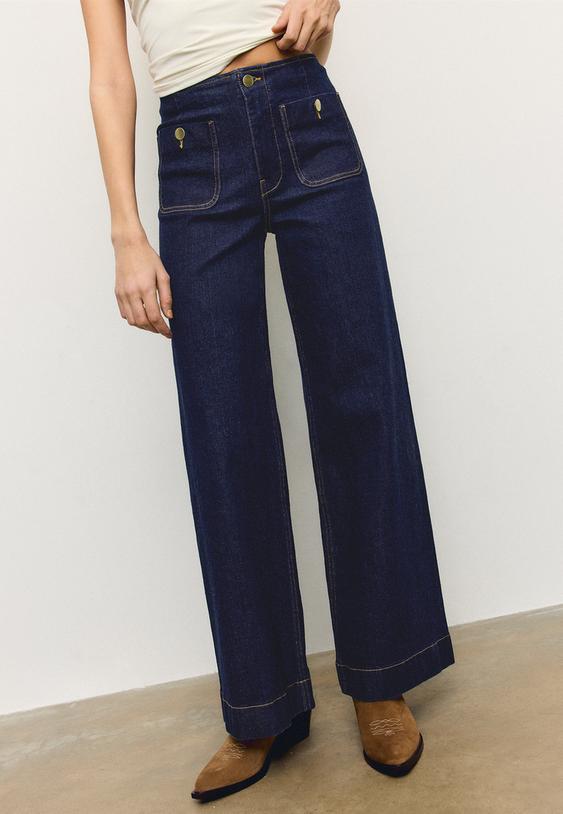 Stradivarius D77 Minimalist Jeans With Pockets Overdyed Blue Denim 12