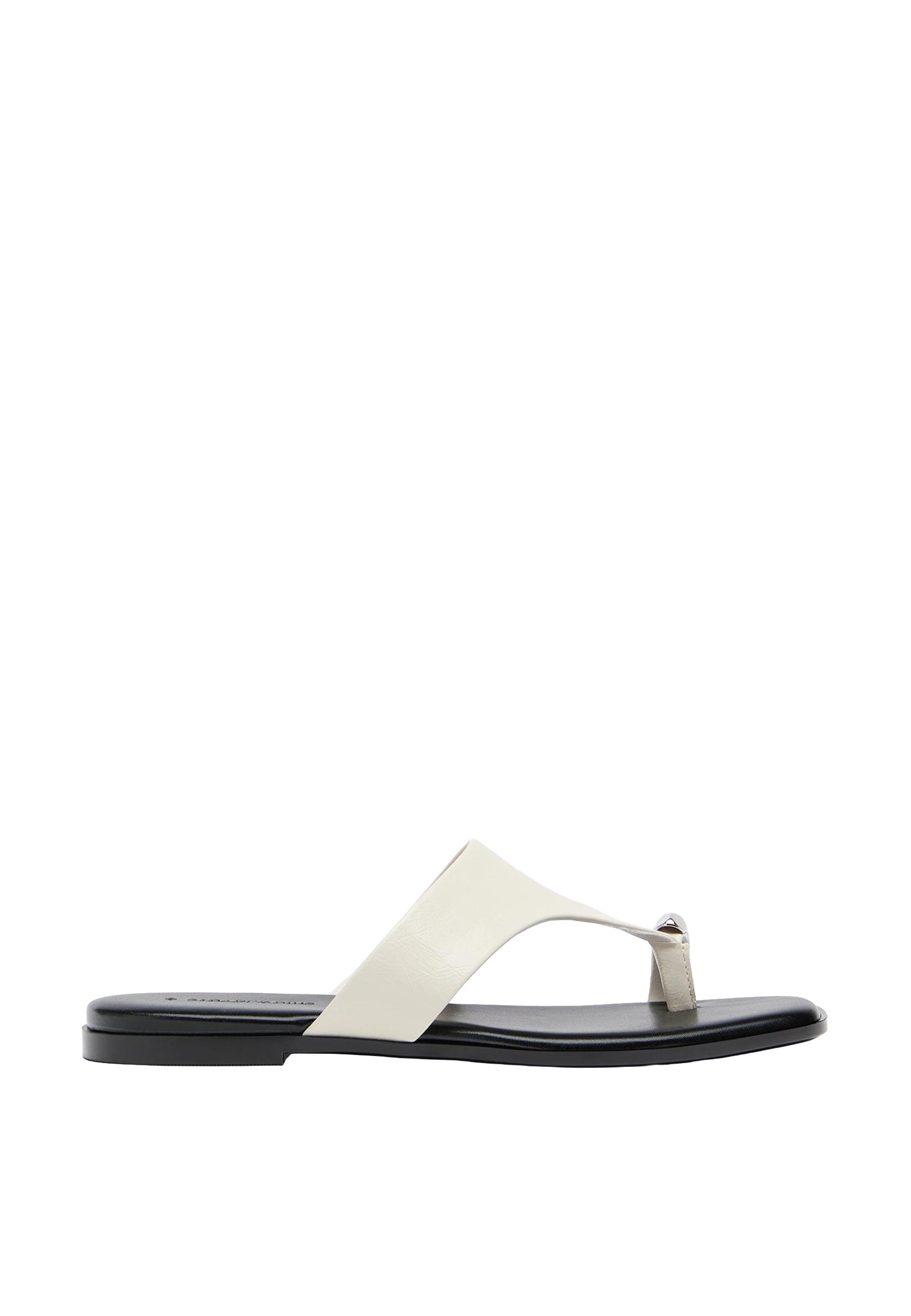 Flat slide sandals with metal detail — ECRU