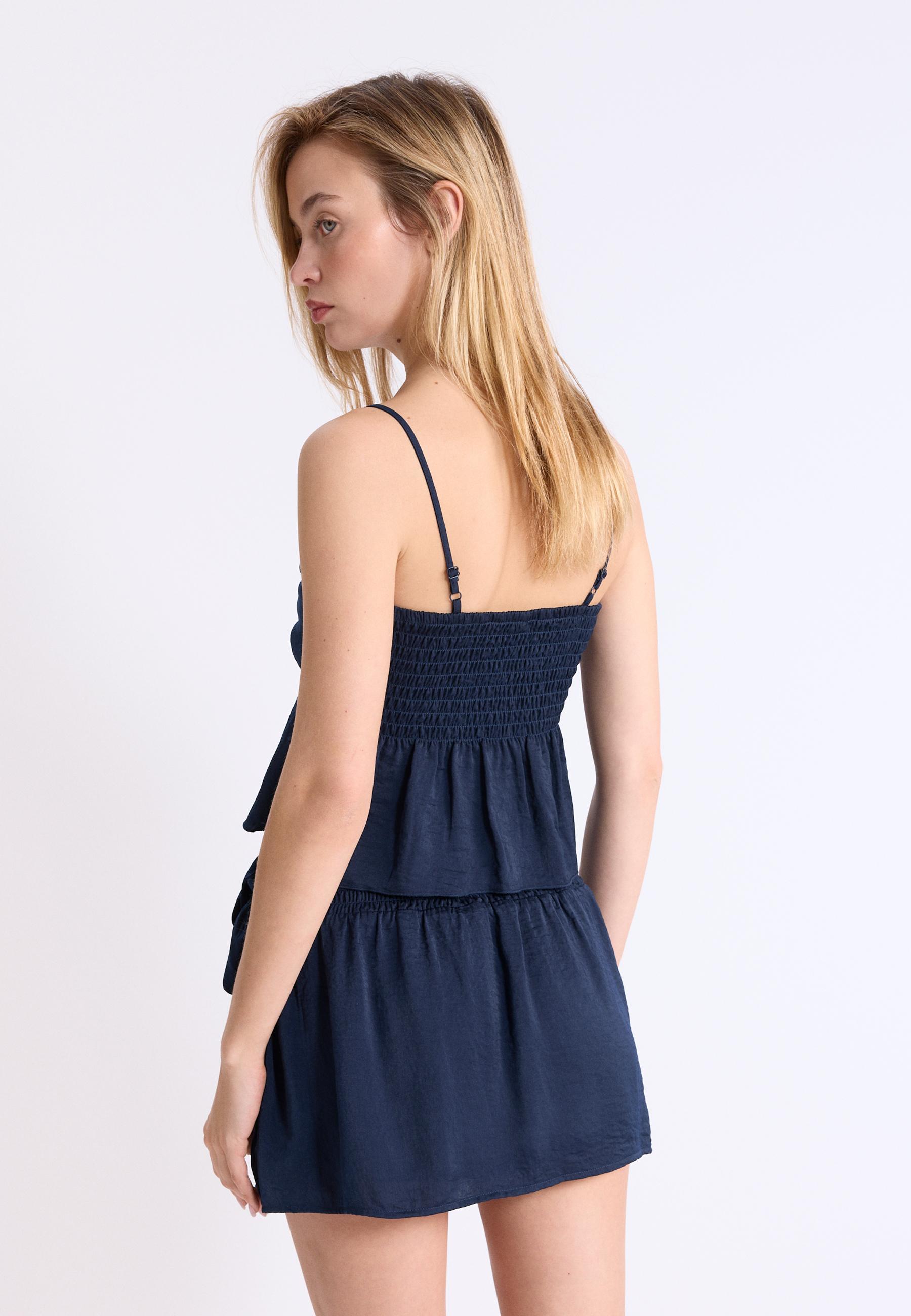 Strappy satin top — Navy blue