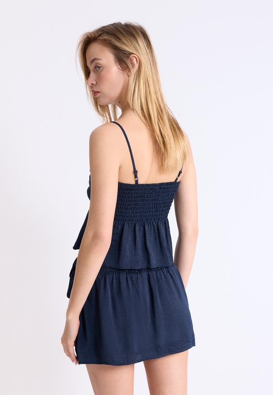 Stradivarius Top Satiné À Bretelles Marine Xl