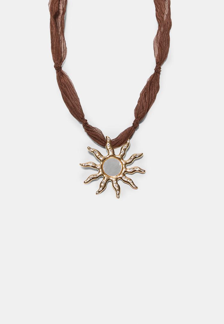 Stradivarius Υφαντό Κολιέ Με Ήλιο Και Εφέ Καθρέφτη Καφέ Os