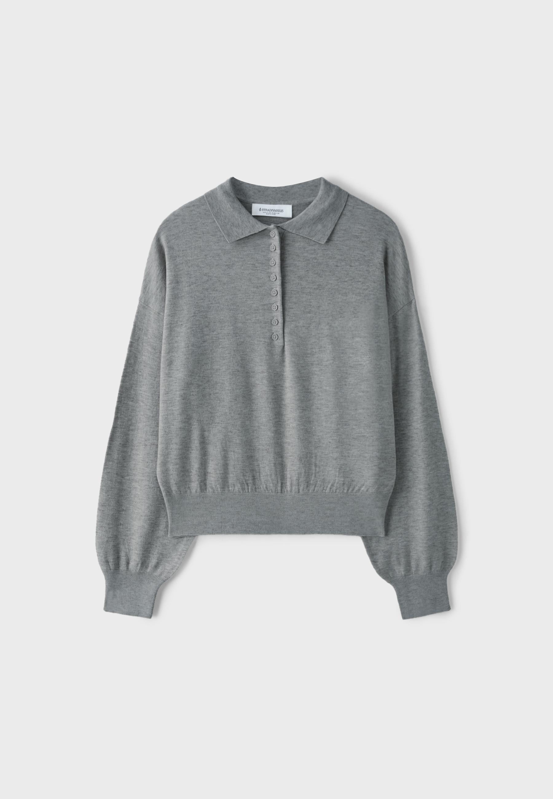 Polo collar knit sweater — Grey melange