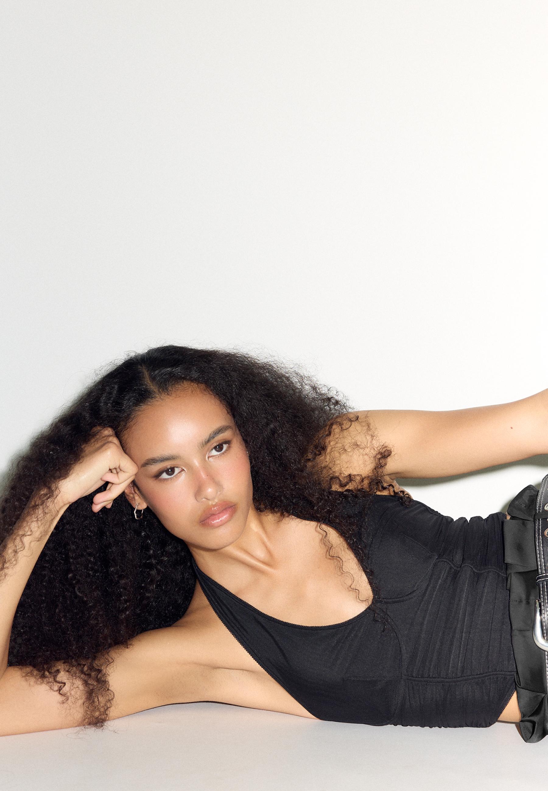 Mesh halter bodice top — Black