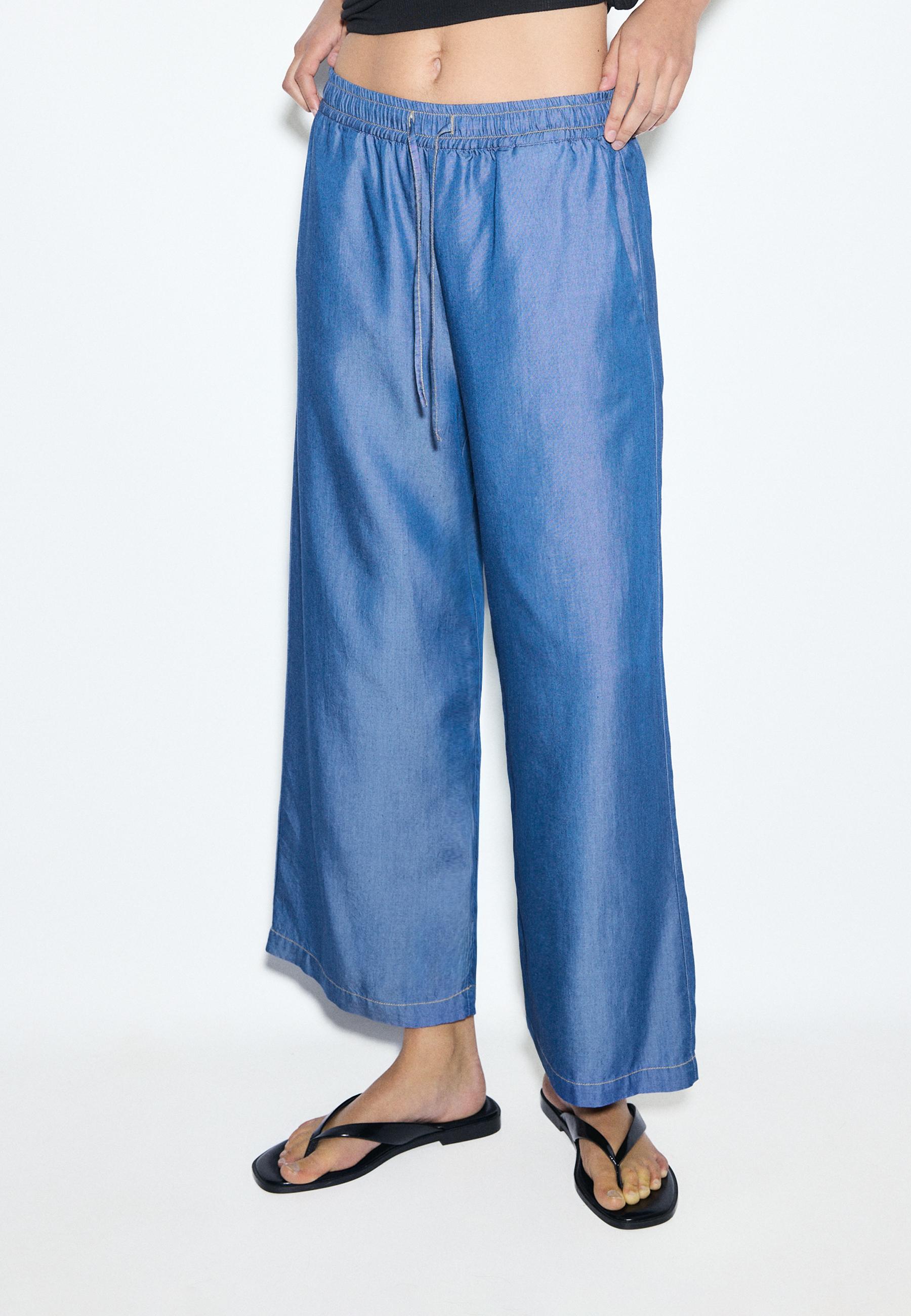 Flowing denim culottes — MEDIUM BLUE DENIM