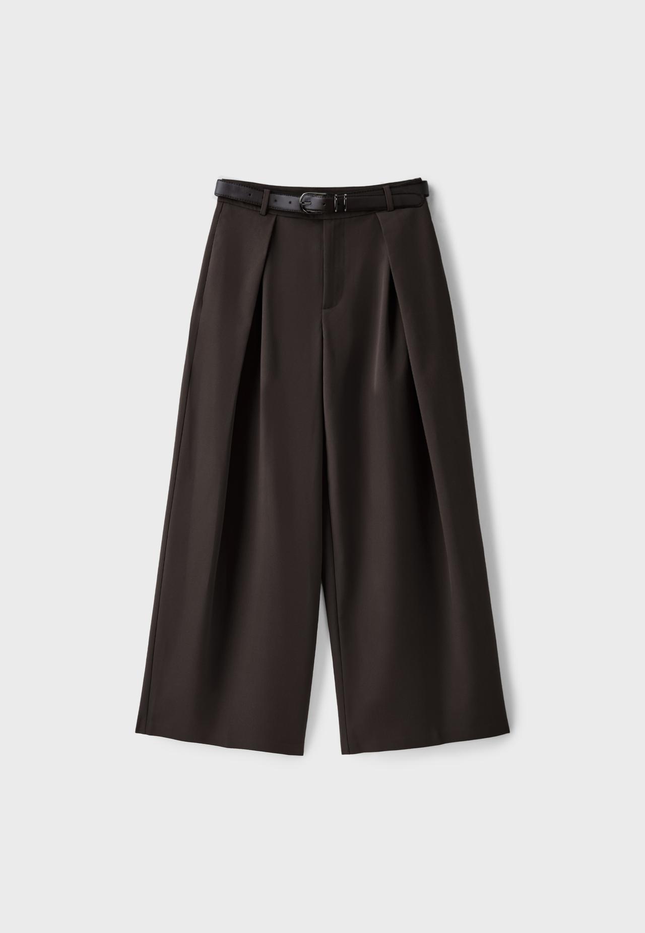 Maxi-darted trousers with belt — Brown