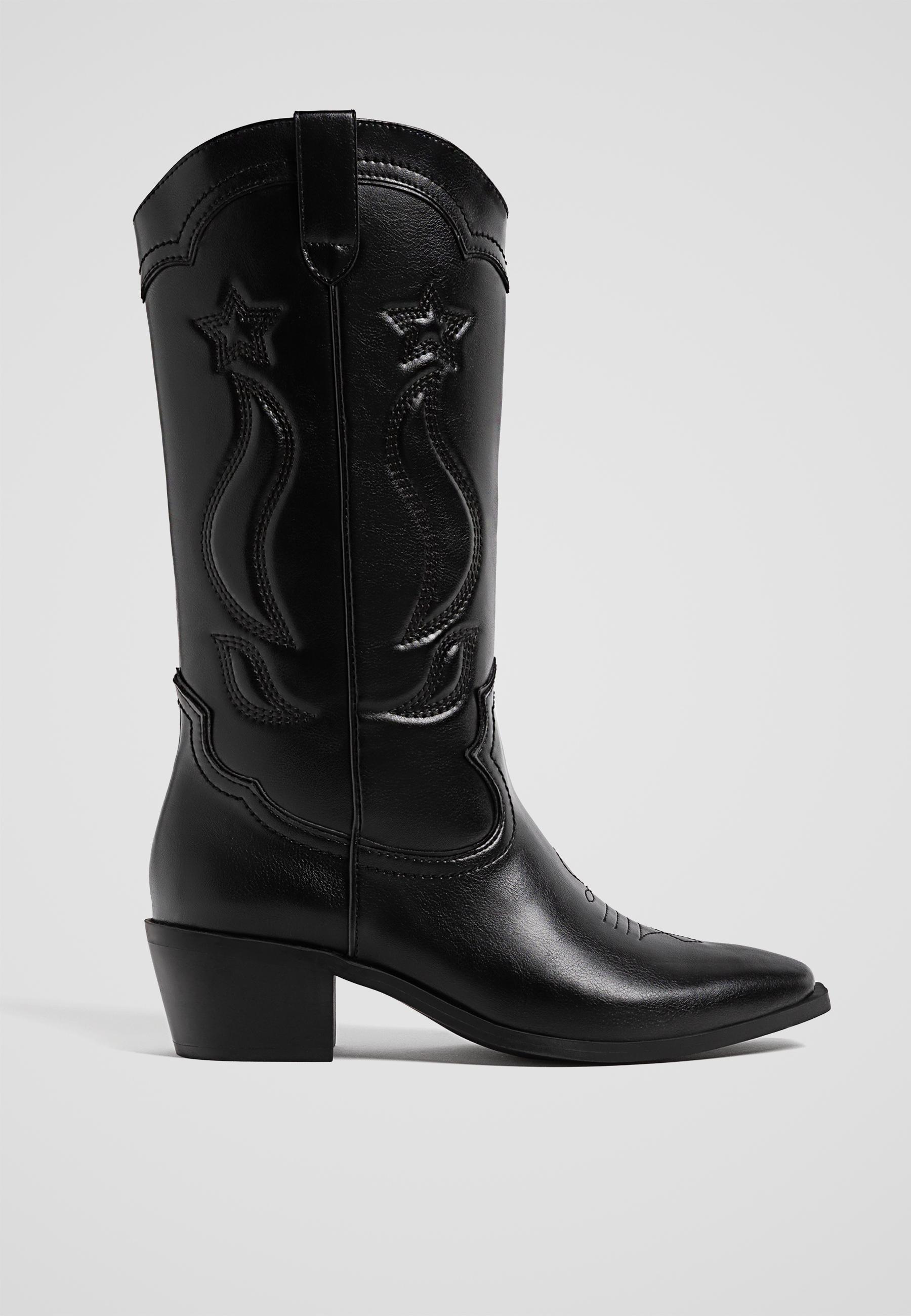 Stradivarius Heeled Cowboy Boots Black 8