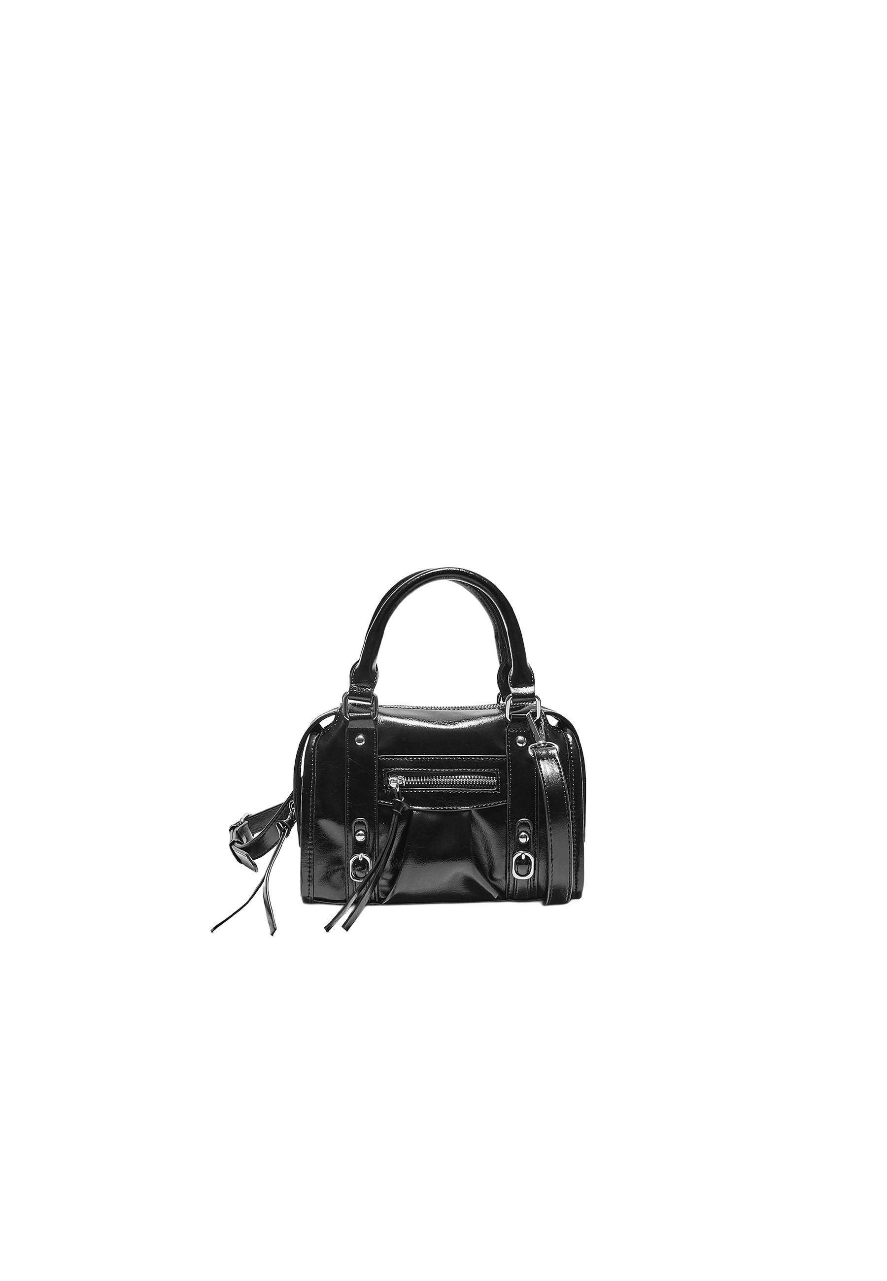 Faux leather crossbody bowling bag — Black