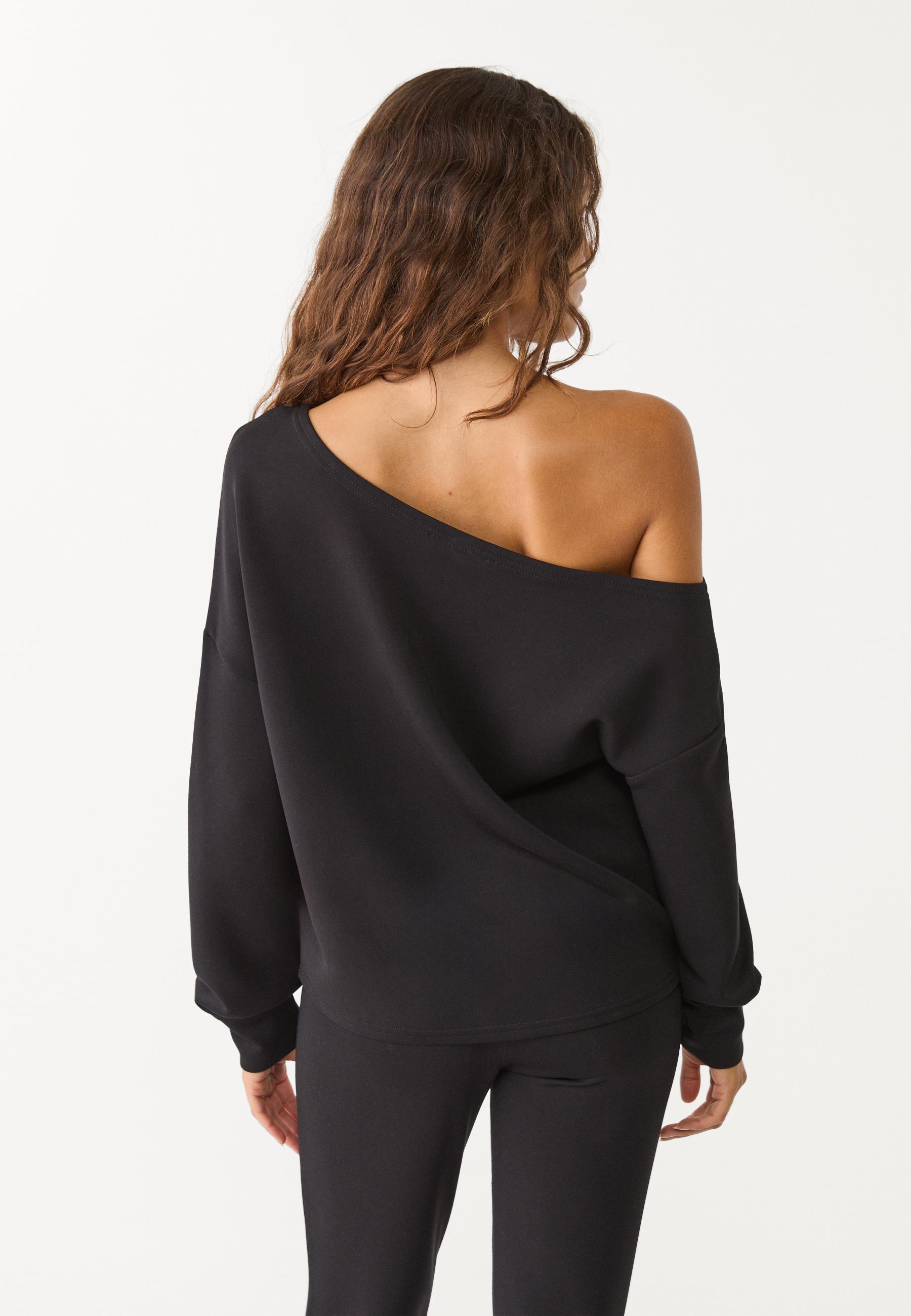 Soft-touch off-the-shoulder sweatshirt — Black