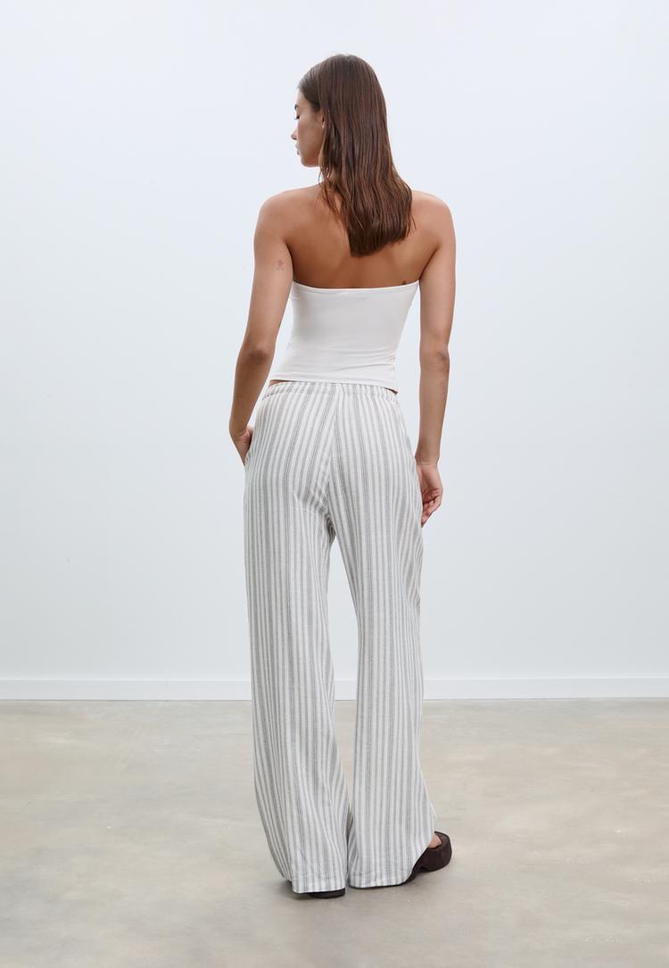 pantaloni lunghi fluidi con righe in lino