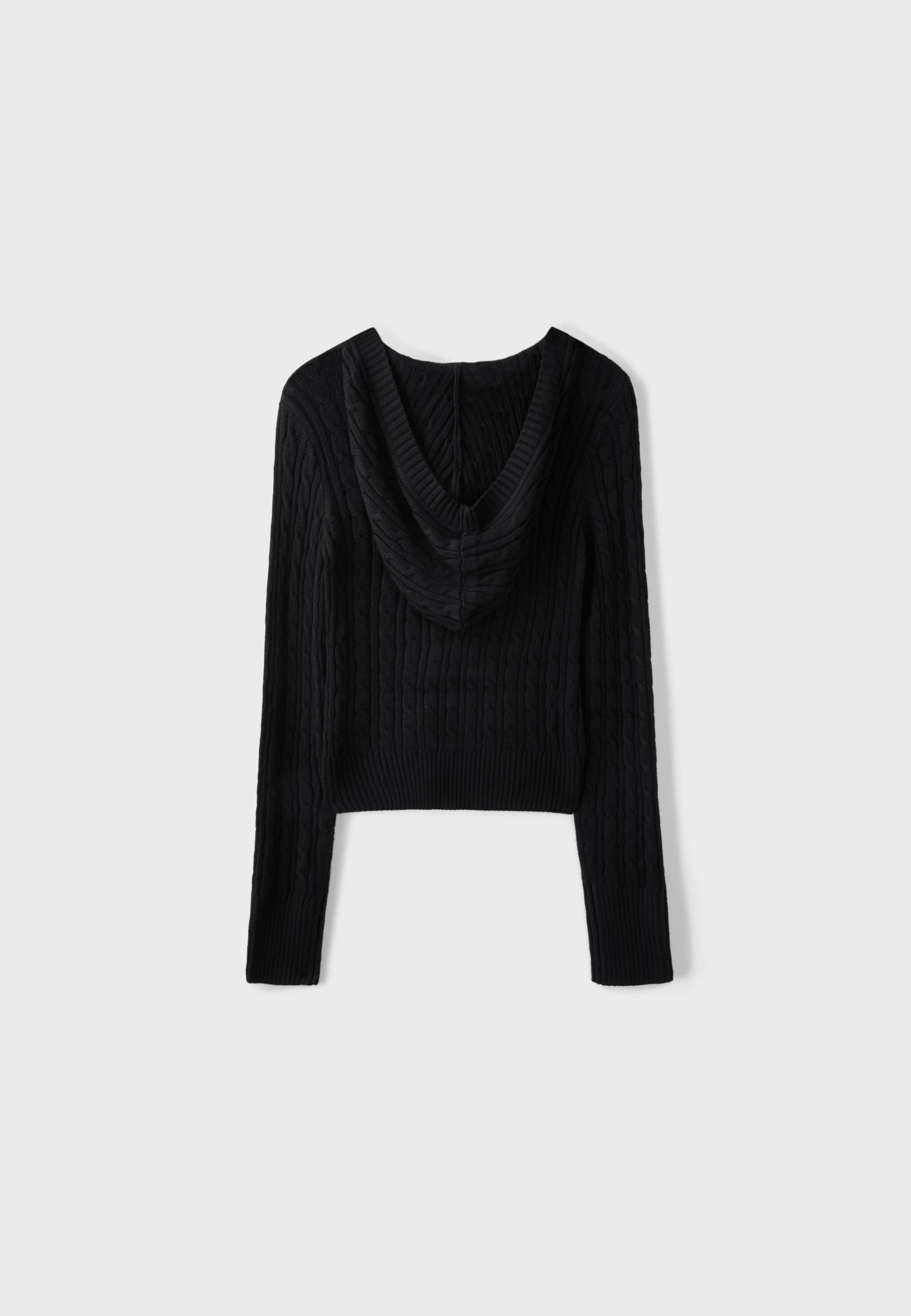 Hooded cable-knit jumper — Black
