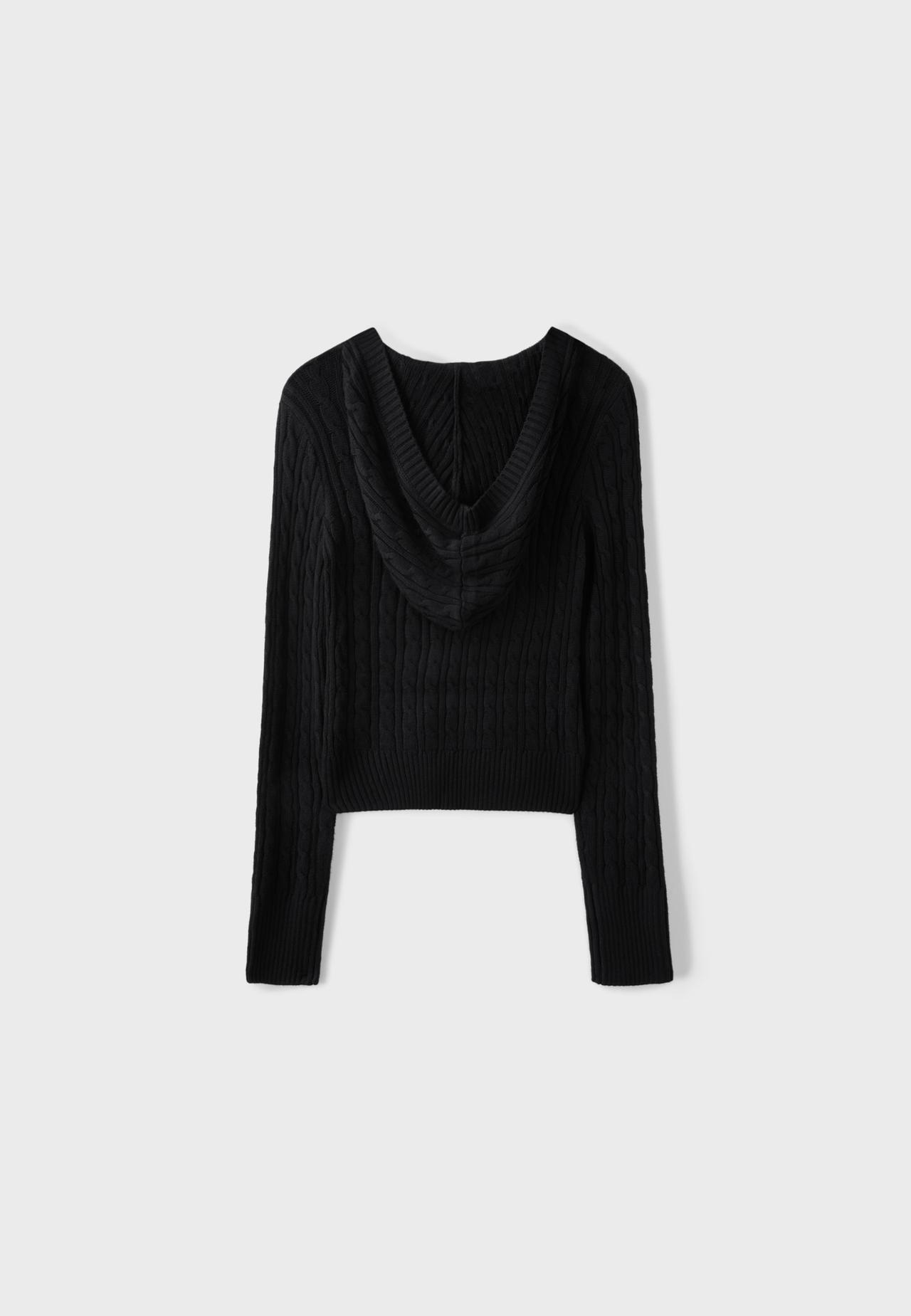 Cable-knit hood jumper — Black
