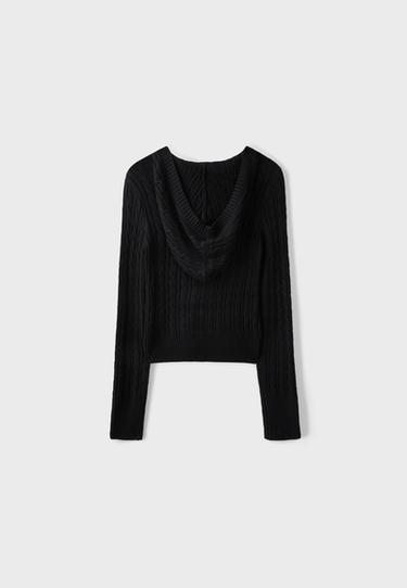 Cable-knit hood jumper — Black 8
