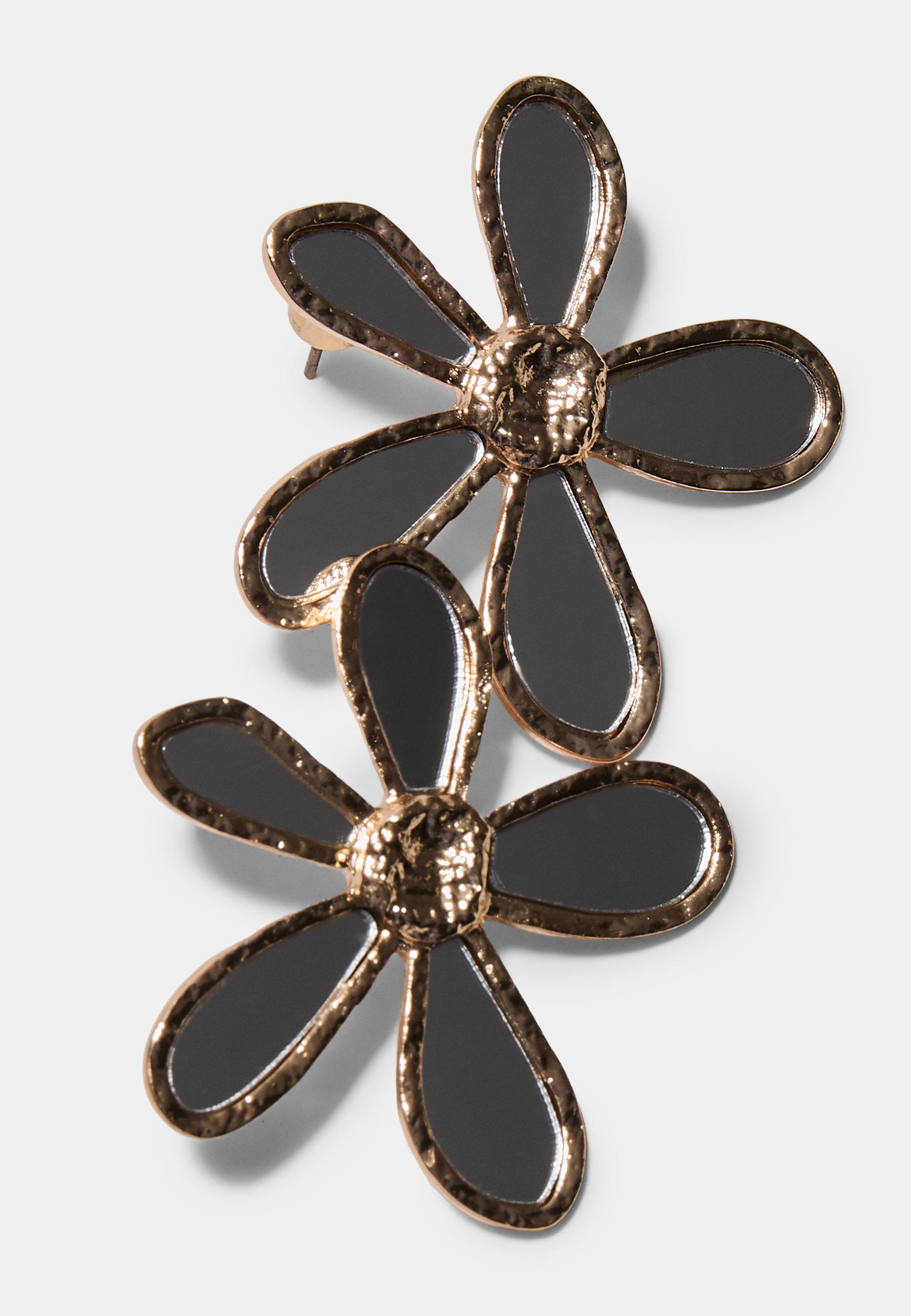 Mirror effect flower earrings — Gold