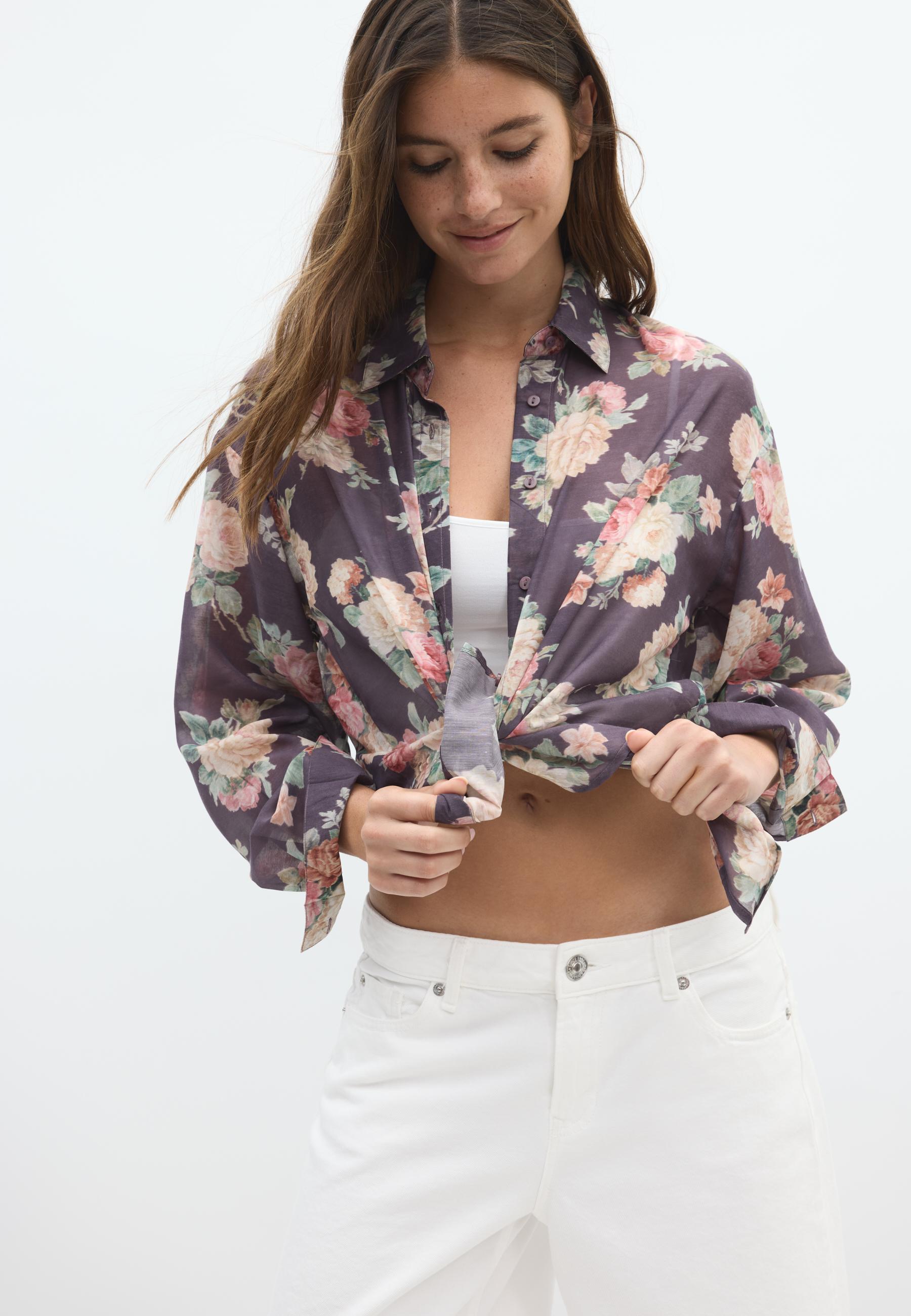 Floral print flowing shirt — Purple