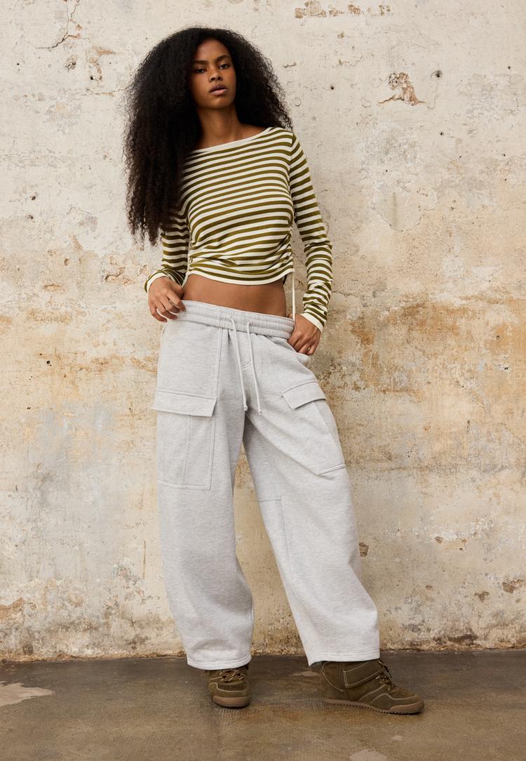 Stradivarius Παντελόνι Jogger Cargo Γκρι Μελανζέ Xl