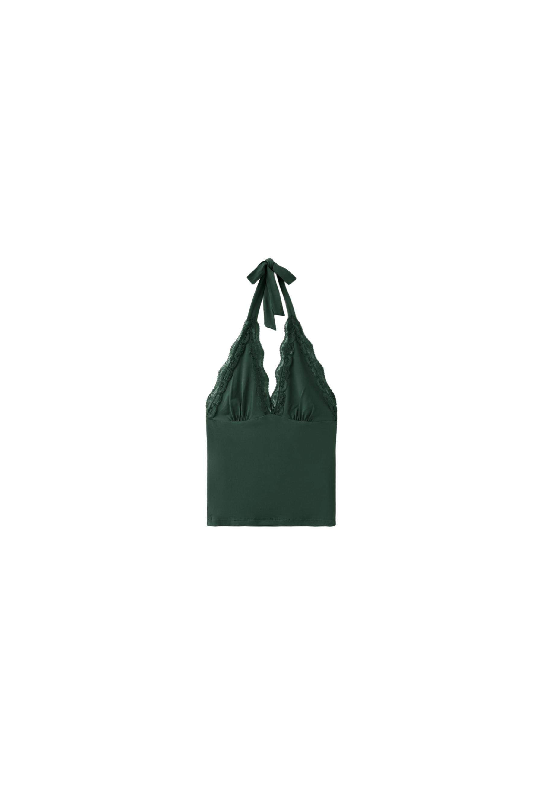 Lace halter top — Bottle green