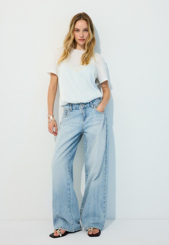 Stradivarius Double-Layer Cami T-Shirt Sky Blue M