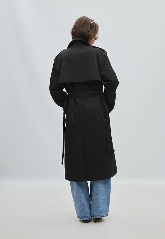 Stradivarius Klassischer Langer Trenchcoat Schwarz S