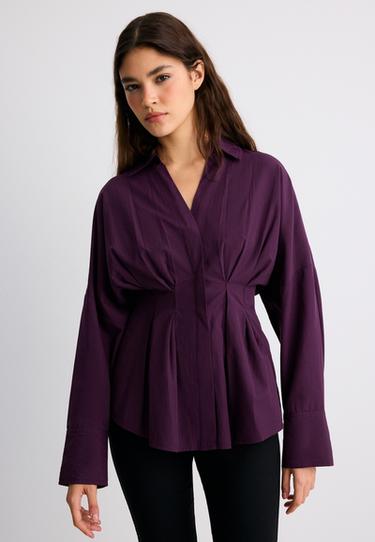 Pleated poplin shirt — Purple 1