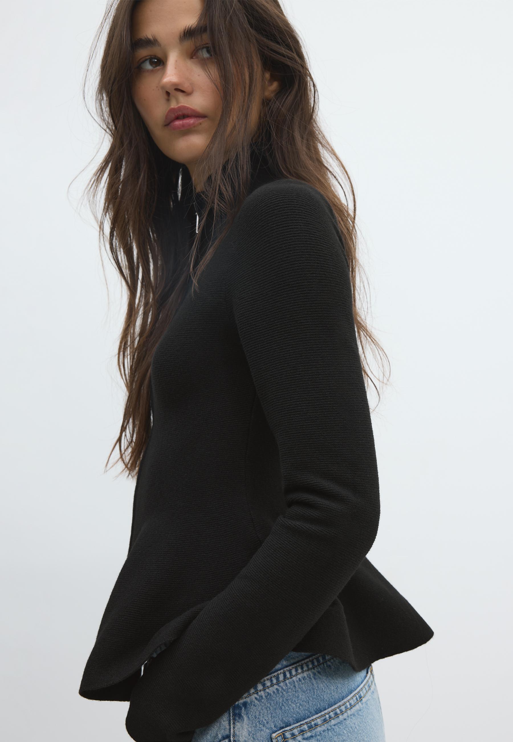 Peplum knit sweater — Black