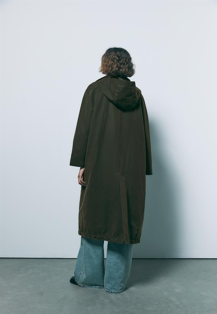 lange gewaxte parka met afneembare capuchon