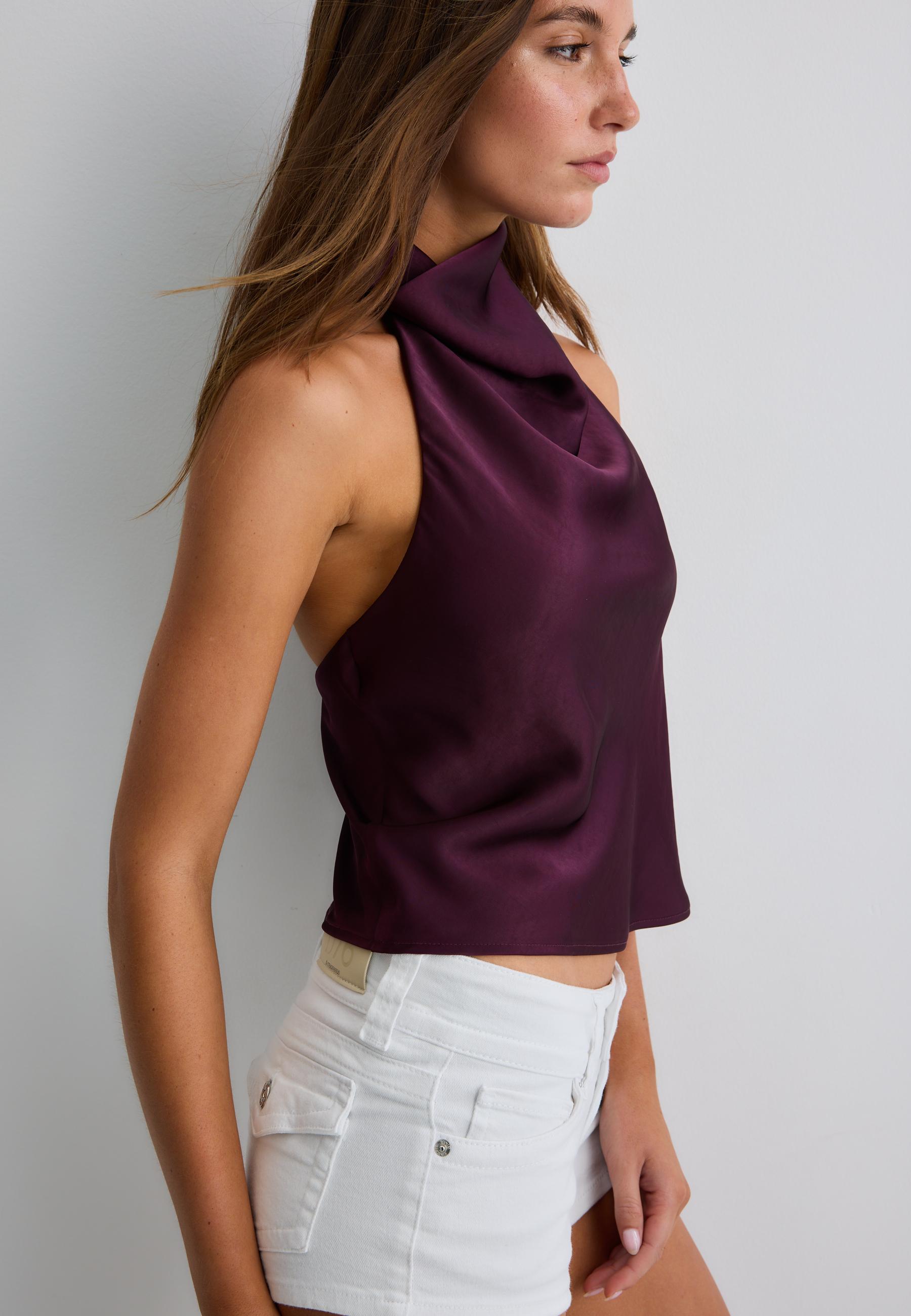 Stradivarius Τοπ Σατέν Λαιμόκοψη Halter Μωβ L