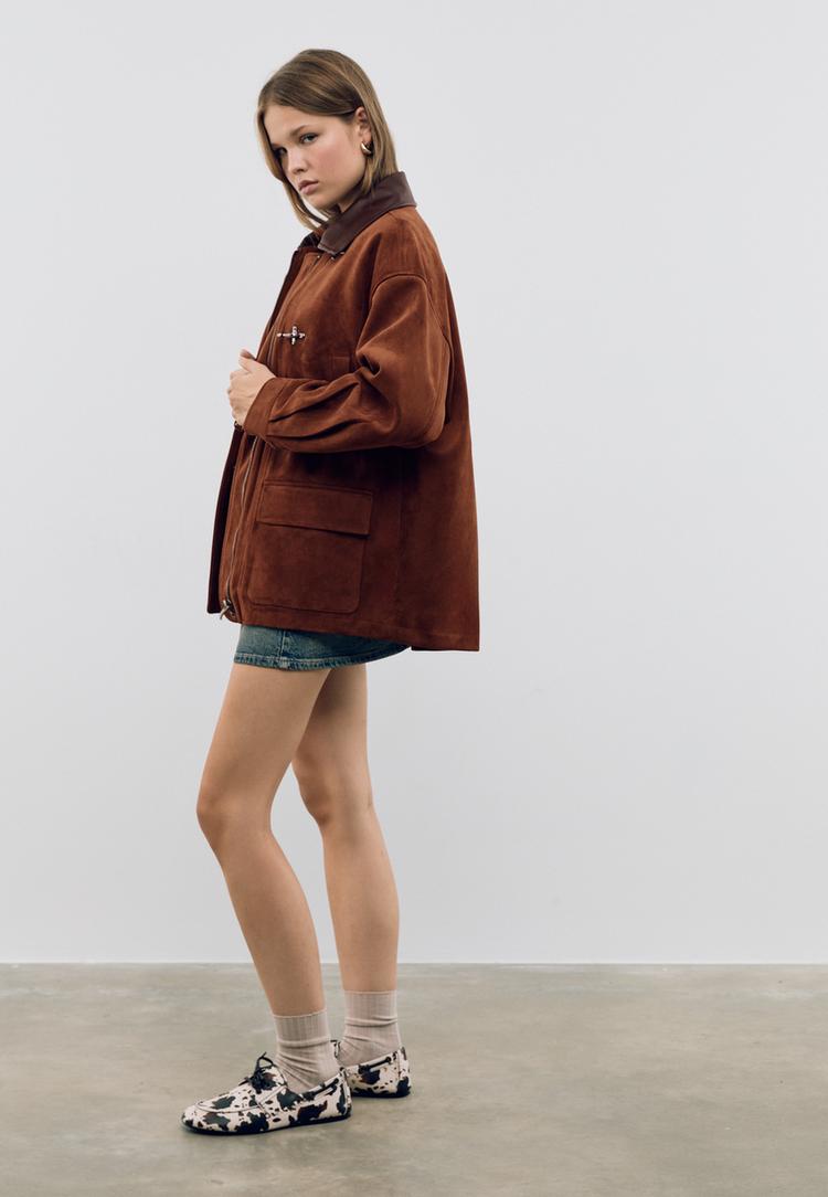 faux suede jacket with toggles