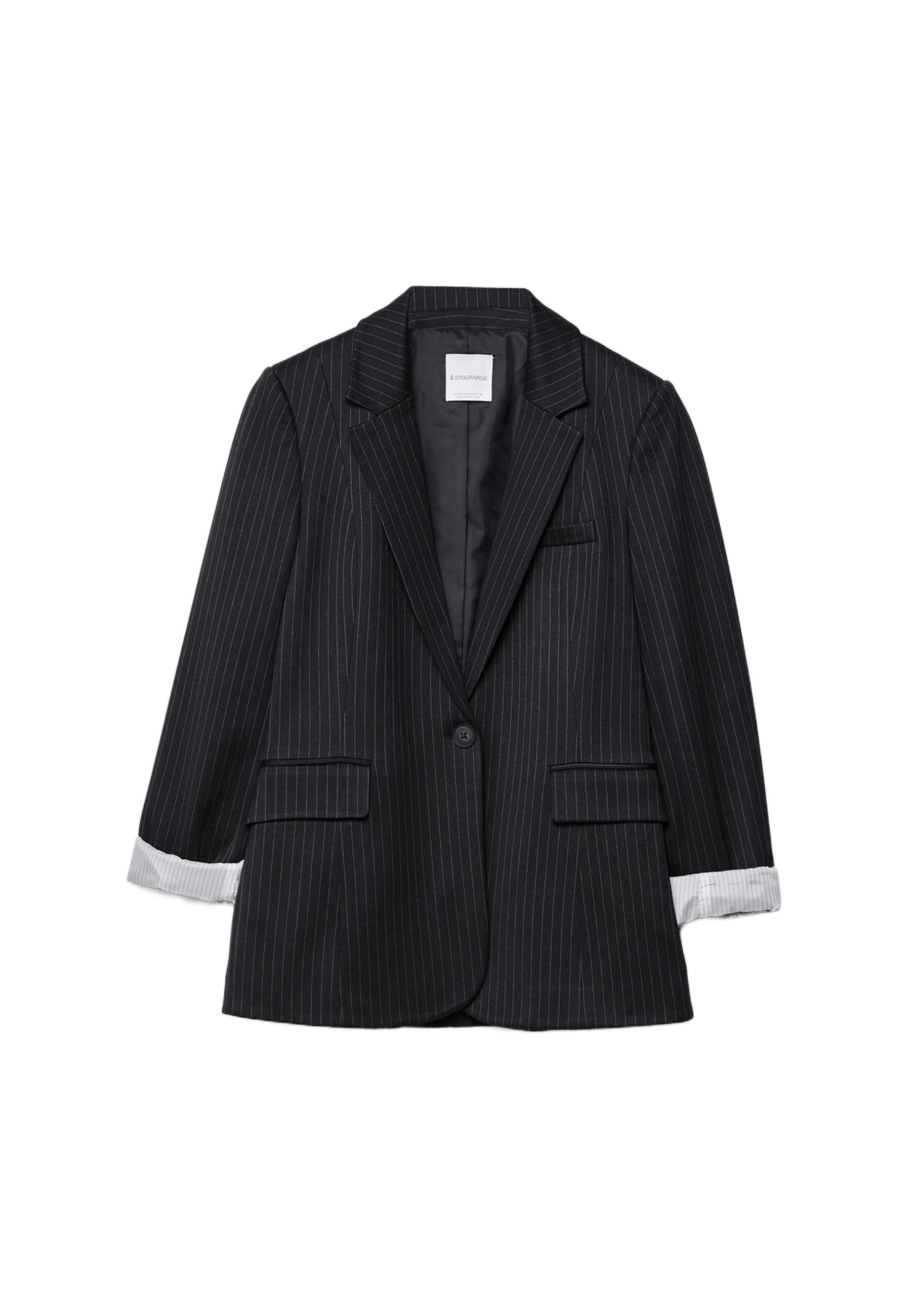 Basic striped knit blazer — Navy blue