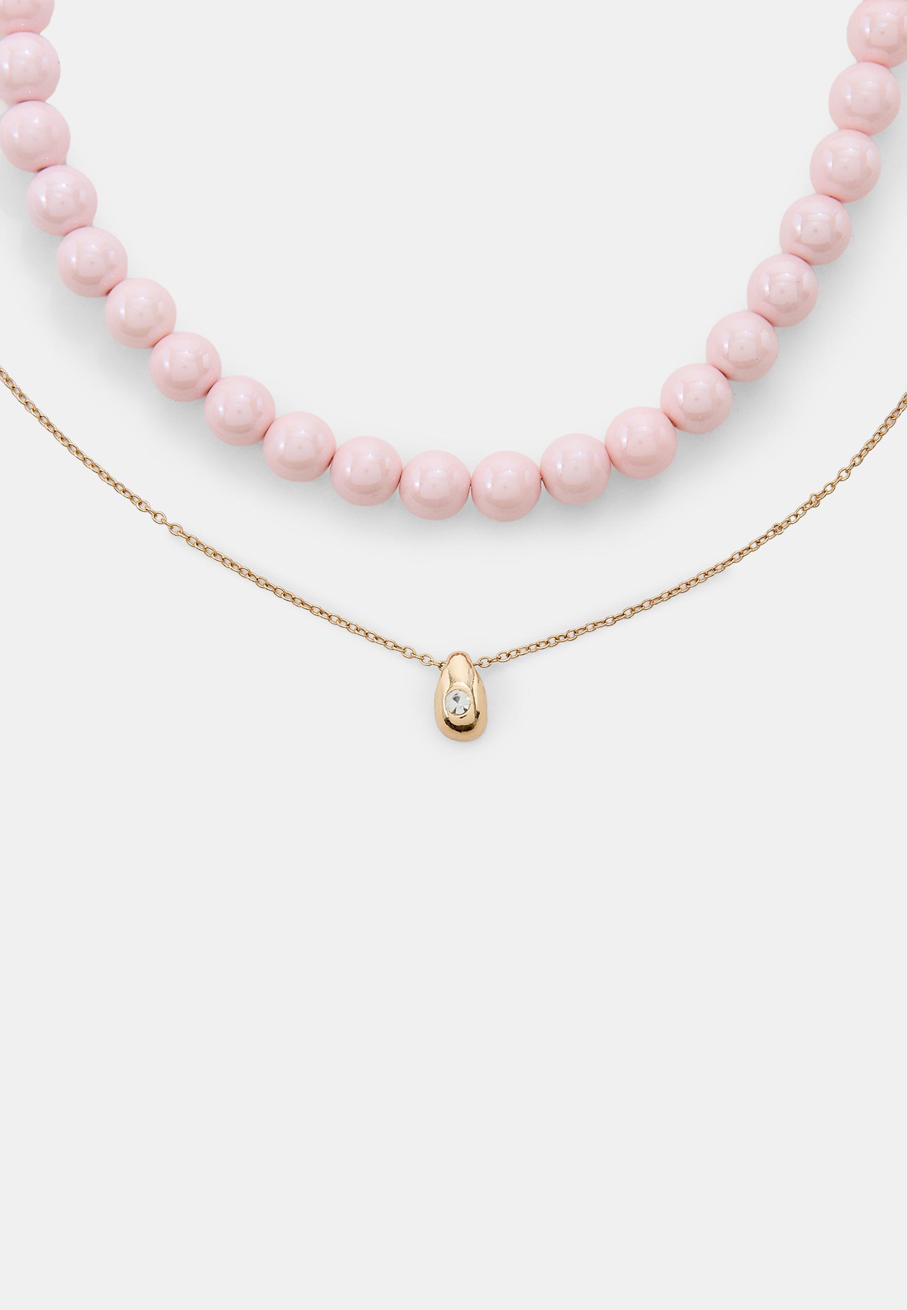 Set of 2 bead necklaces — Pastel pink