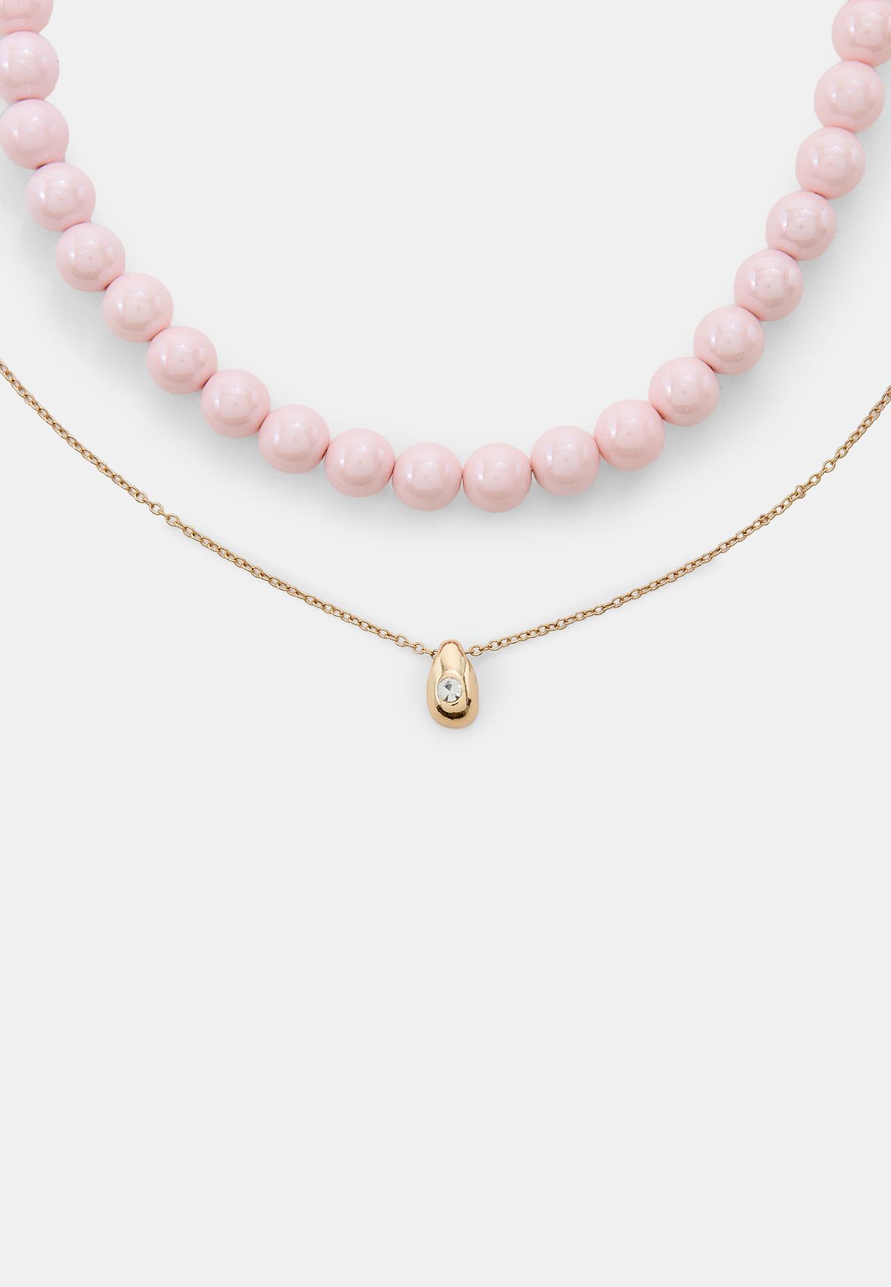 Set of 2 bead necklaces — Pastel pink