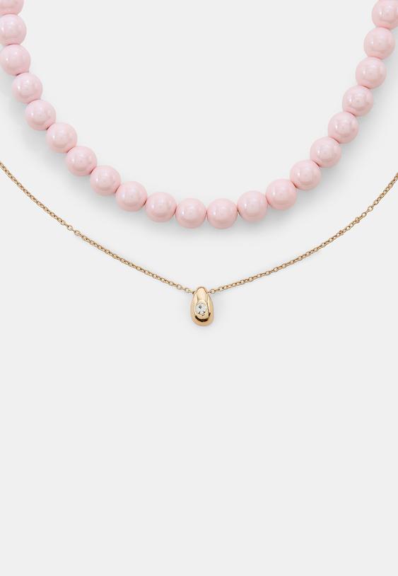 Stradivarius Set Of 2 Bead Necklaces Pastel Pink Os