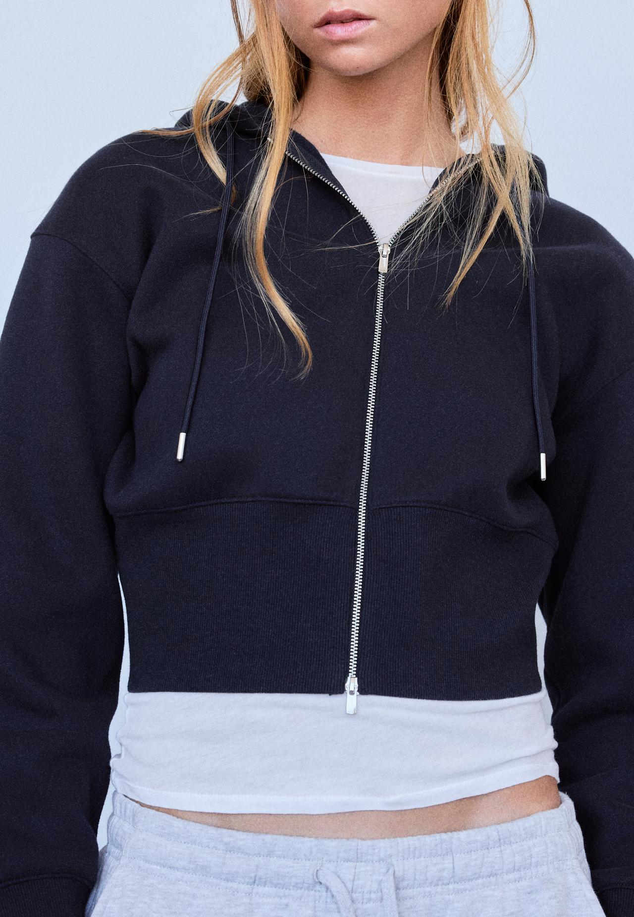 Zip-up sweatshirt with hood — Navy blue