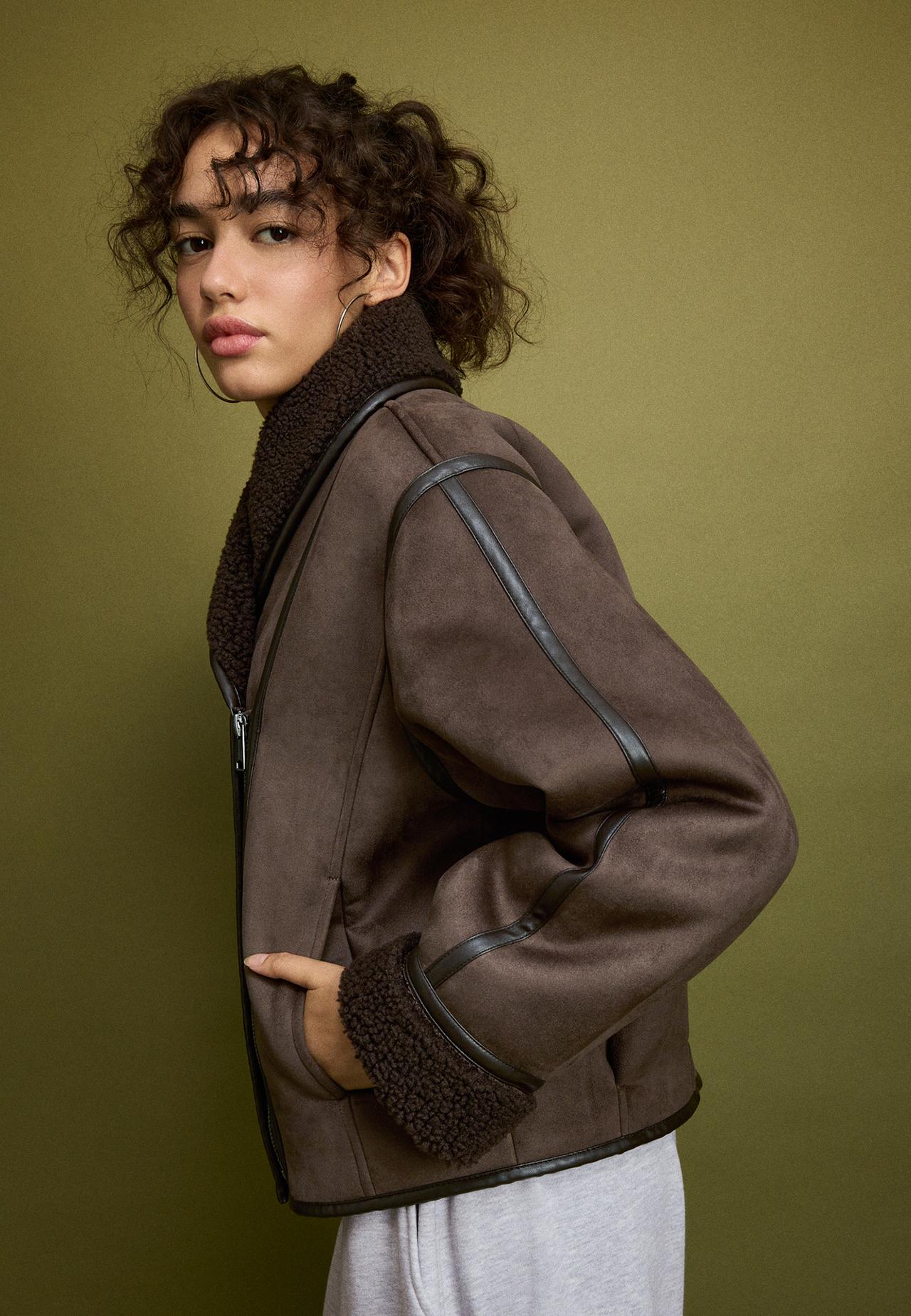 Faux suede shawl neck reversible jacket — 0-457