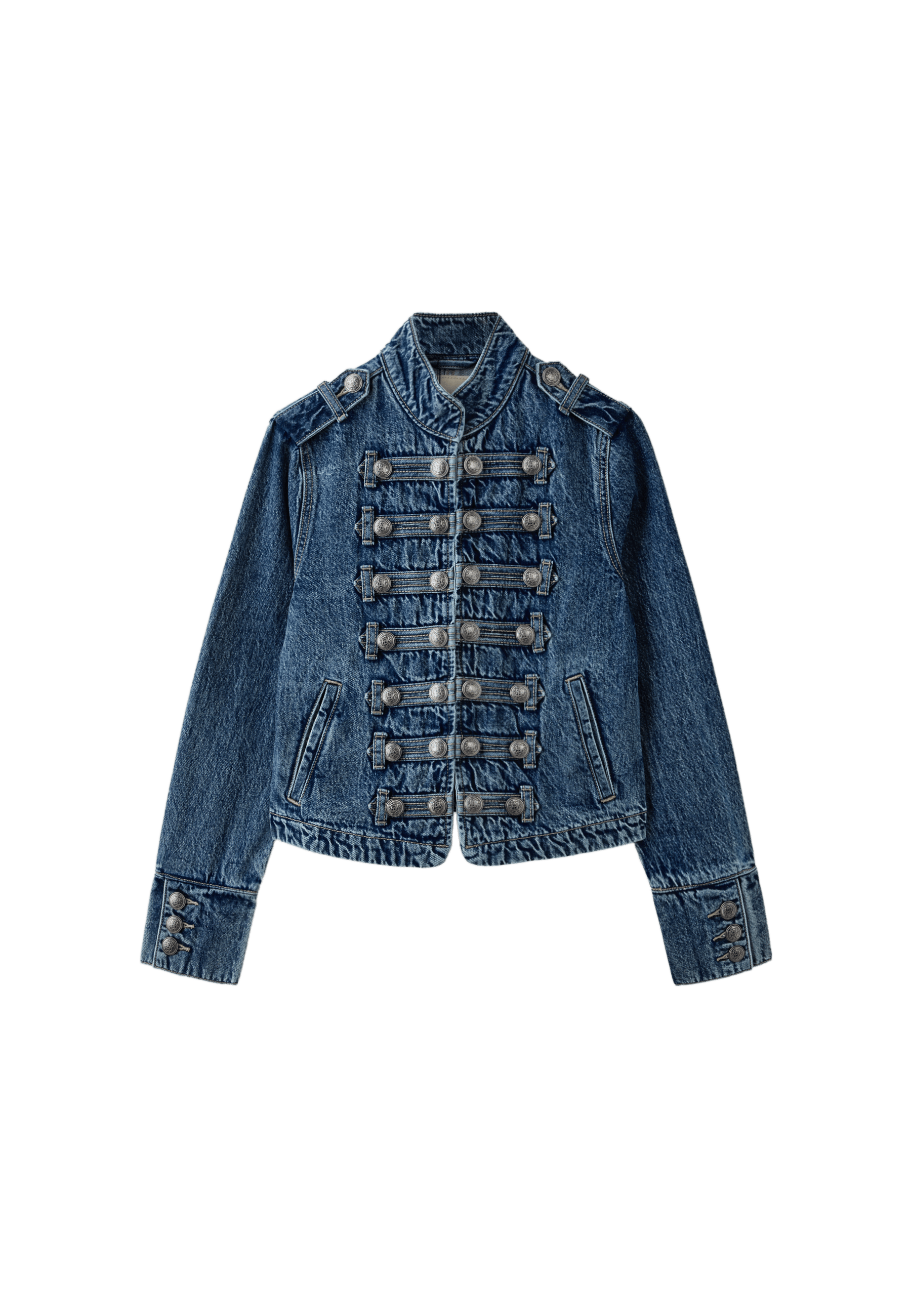 100% cotton buttoned denim jacket — OVERDYED BLUE DENIM