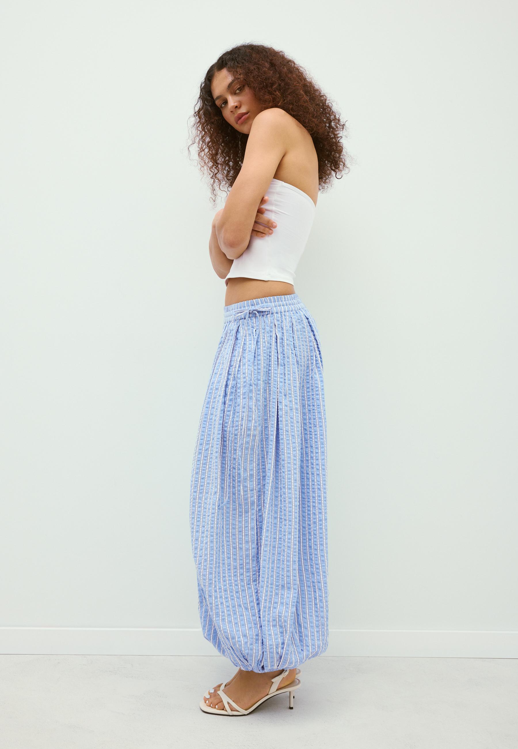 Striped balloon trousers — Royal blue