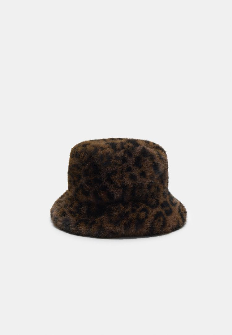 Stradivarius Klobouk S Umělou Kožešinou A Leopardím Potiskem Brown Os