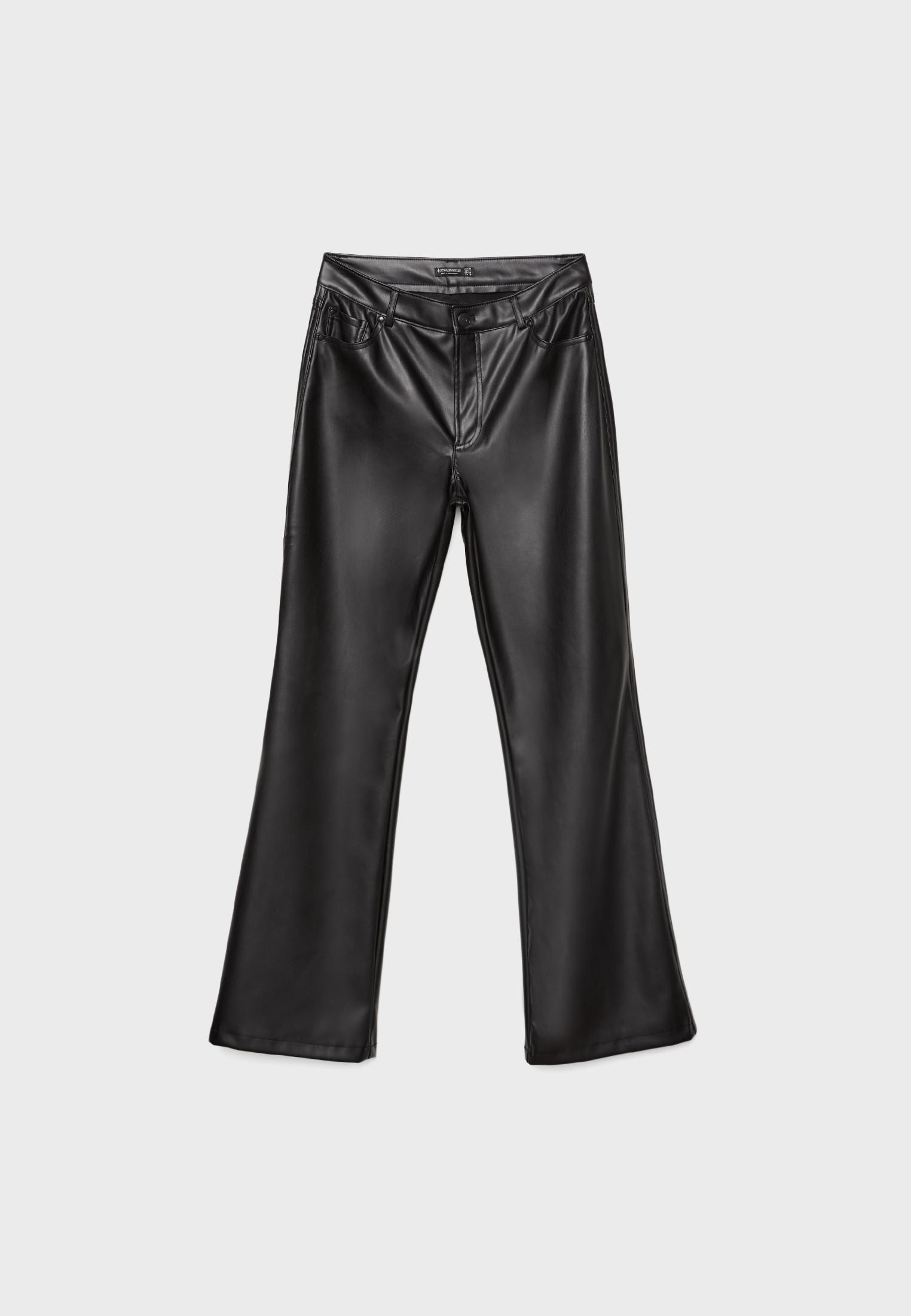 D74 Leather effect stretch flared trousers - Women's fashion | Stradivarius  United States